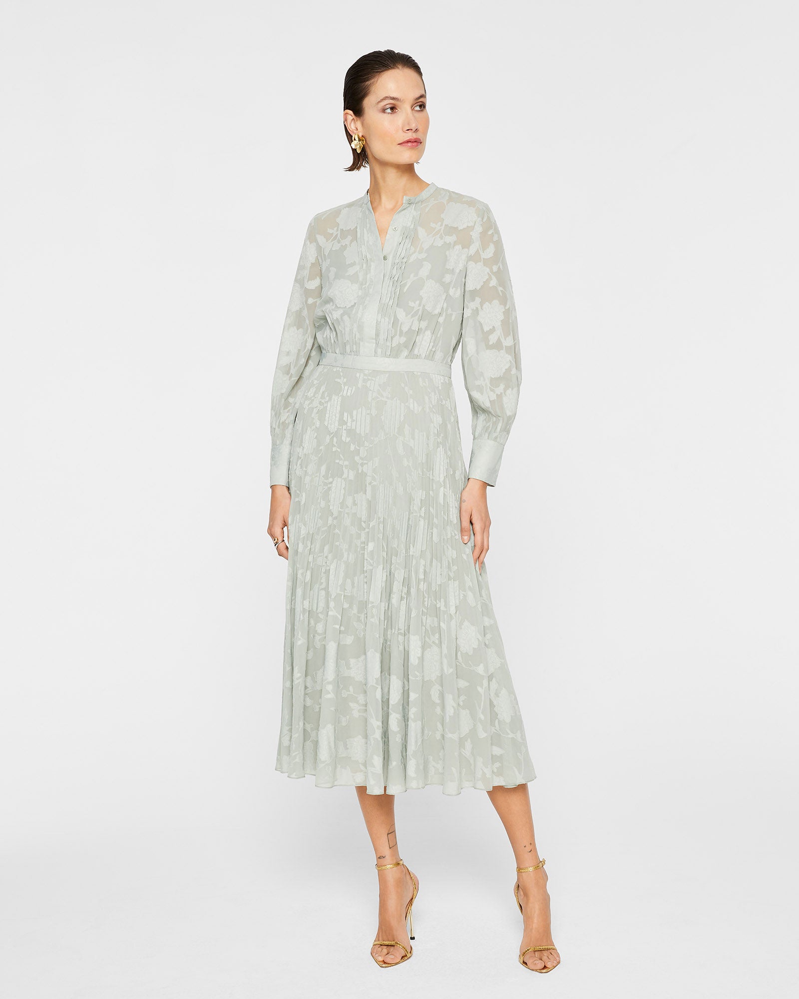 CLUB MONACO - Robe chemisier plissée - Gris fer