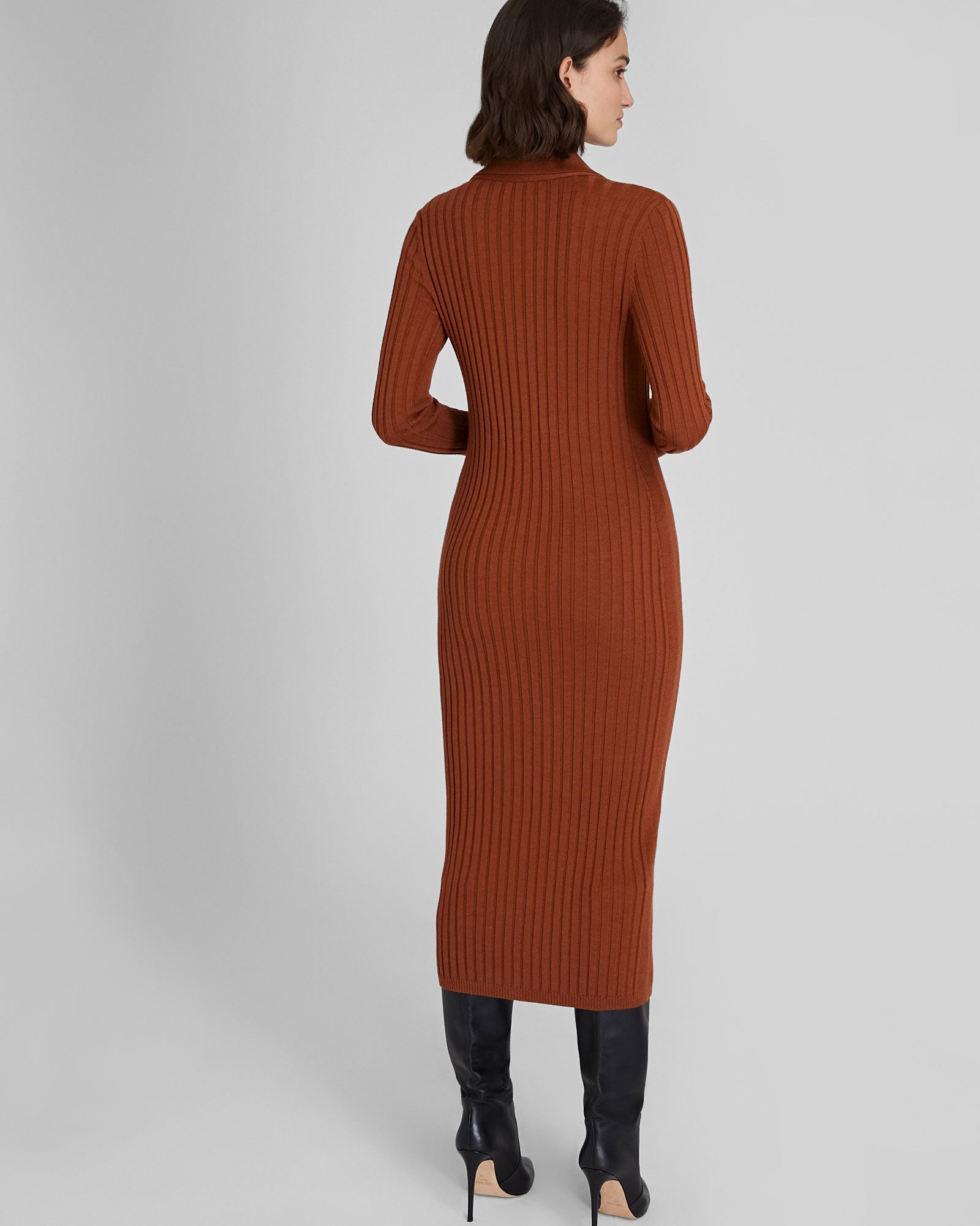 CLUB MONACO - Robe côtelée à col - Tortue Ambre