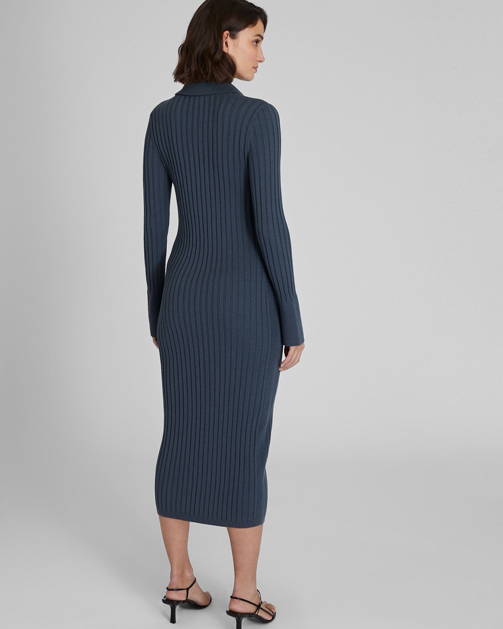 CLUB MONACO - Ribbed Collared Cardigan Dress - Ebony