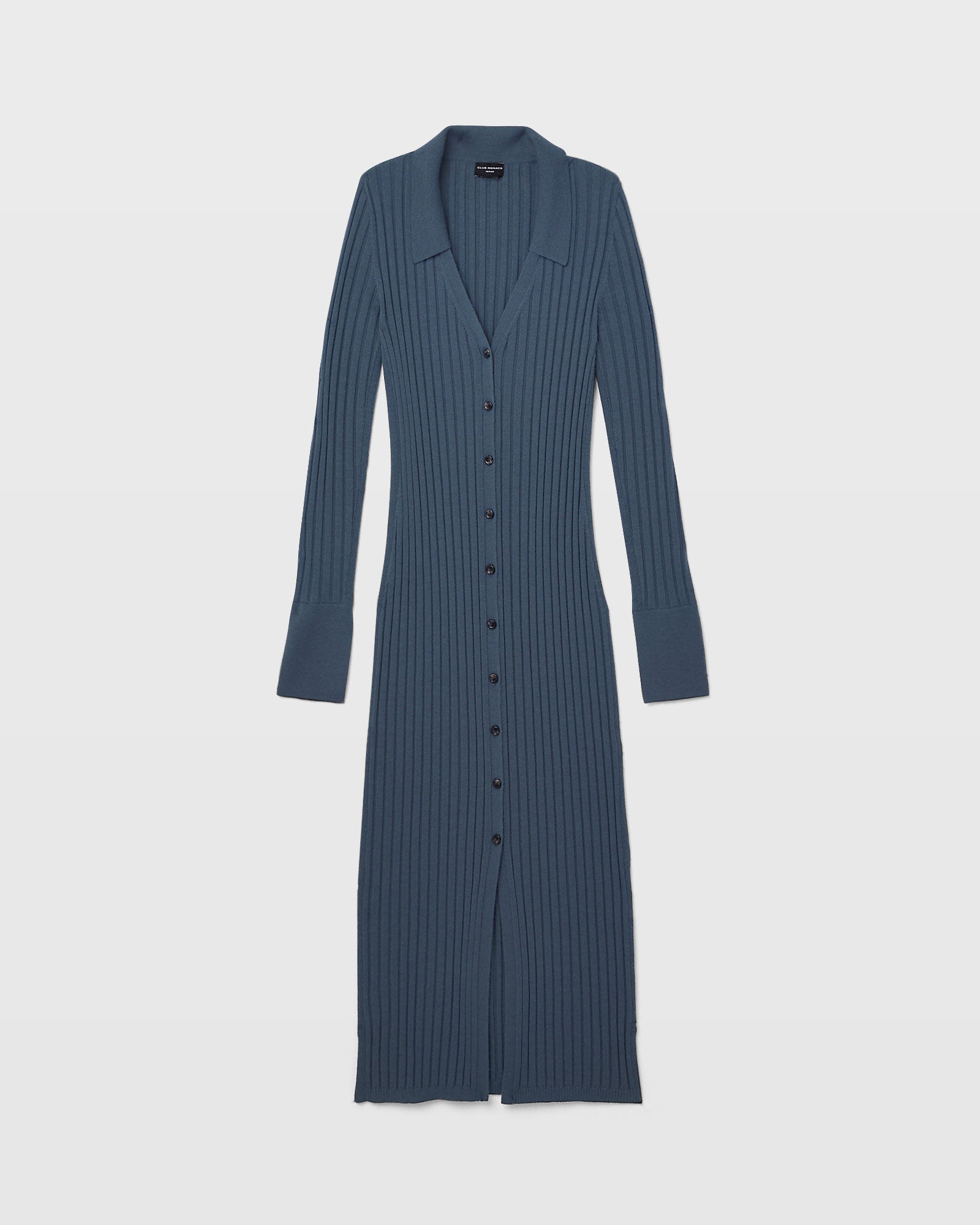 CLUB MONACO - Ribbed Collared Cardigan Dress - Ebony
