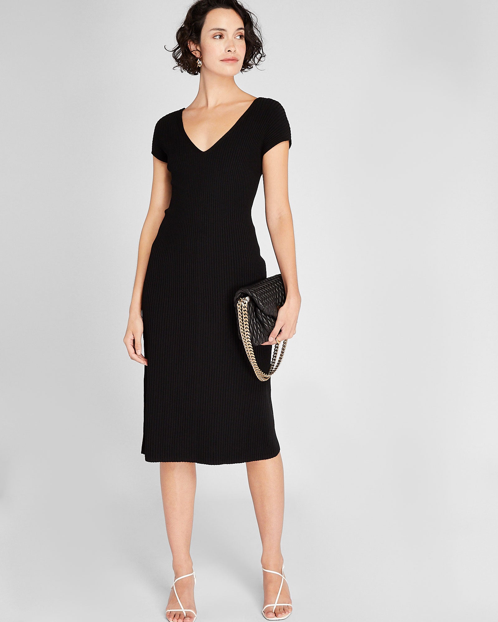 CLUB MONACO - Robe côtelée à encolure en V - Noir