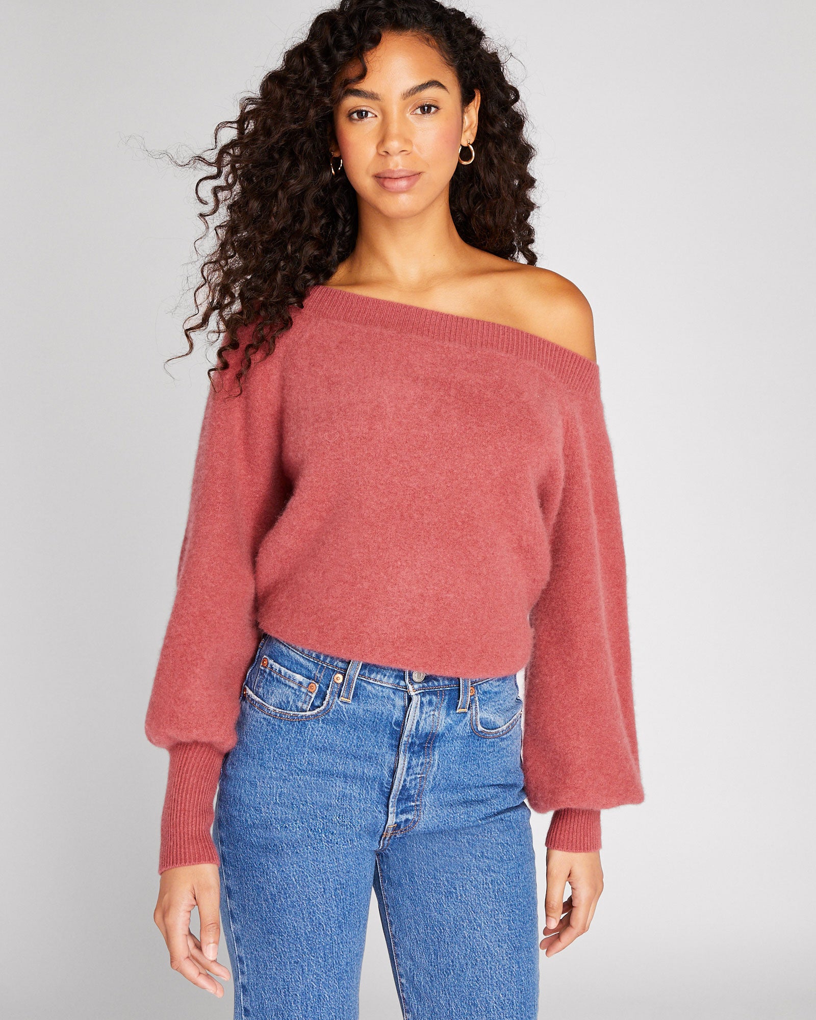 CLUB MONACO - Off-The-Shoulder Cashmere Sweater - Ruby Wine