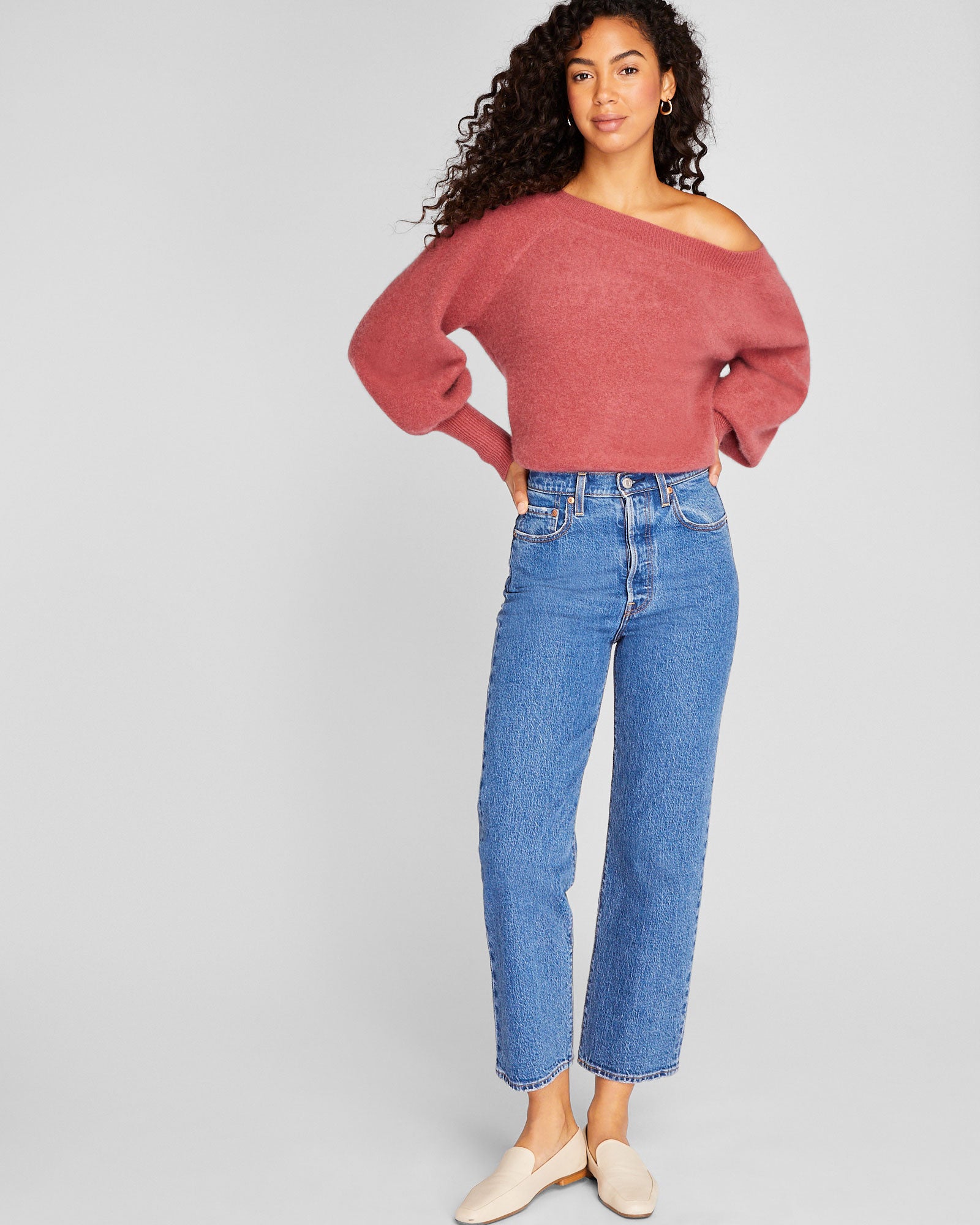 CLUB MONACO - Off-The-Shoulder Cashmere Sweater - Ruby Wine