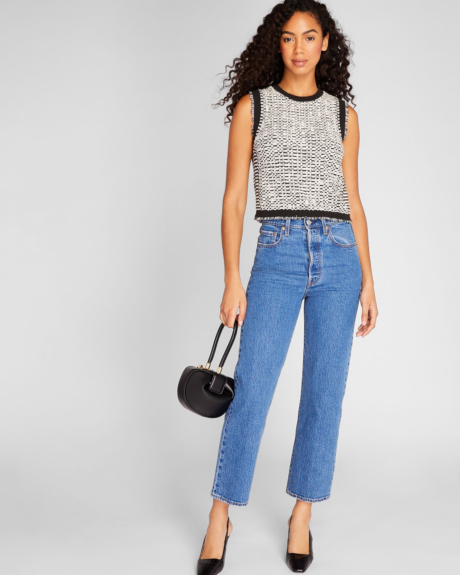 CLUB MONACO - Textured Stitch Shell - White-Black
