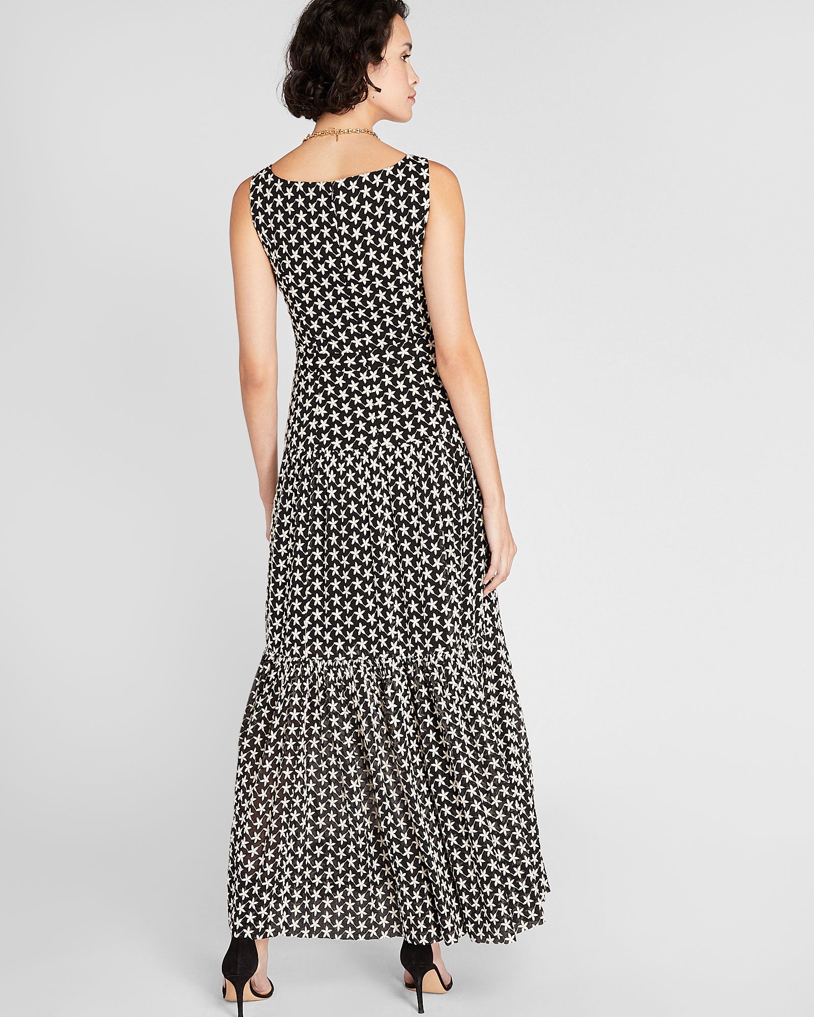 CLUB MONACO - Robe brodée florale longue - Noir