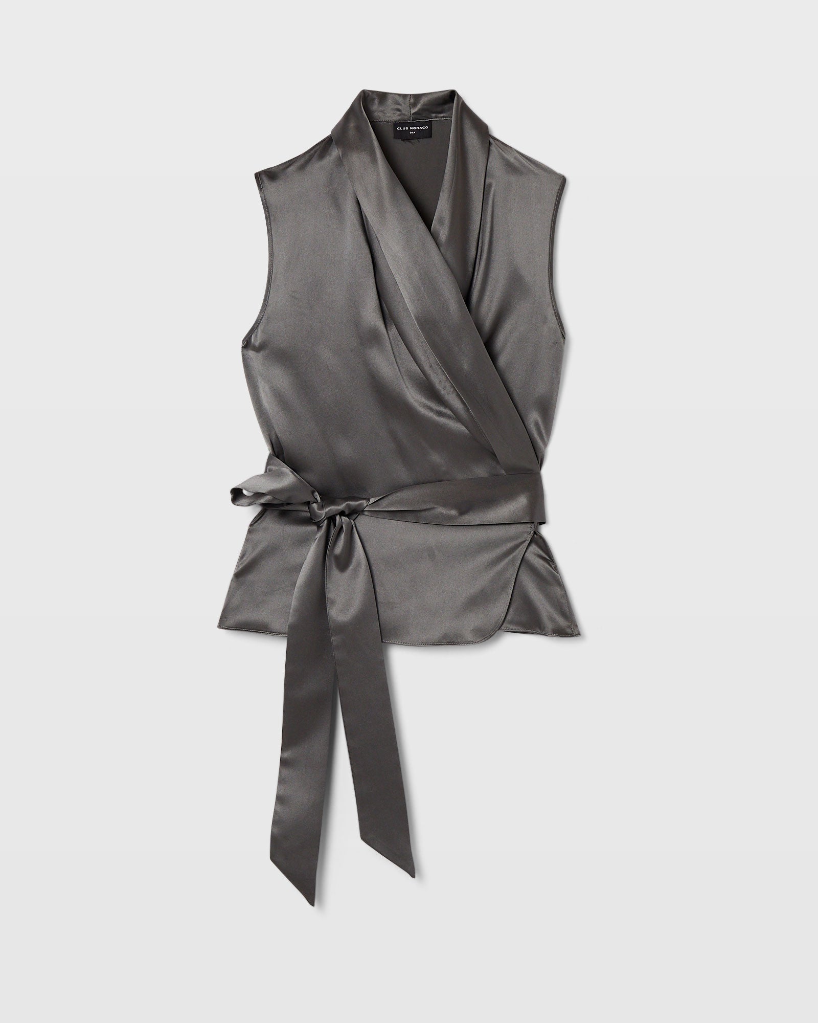 CLUB MONACO - Haut drapé en soie charmeuse - Vert foncé