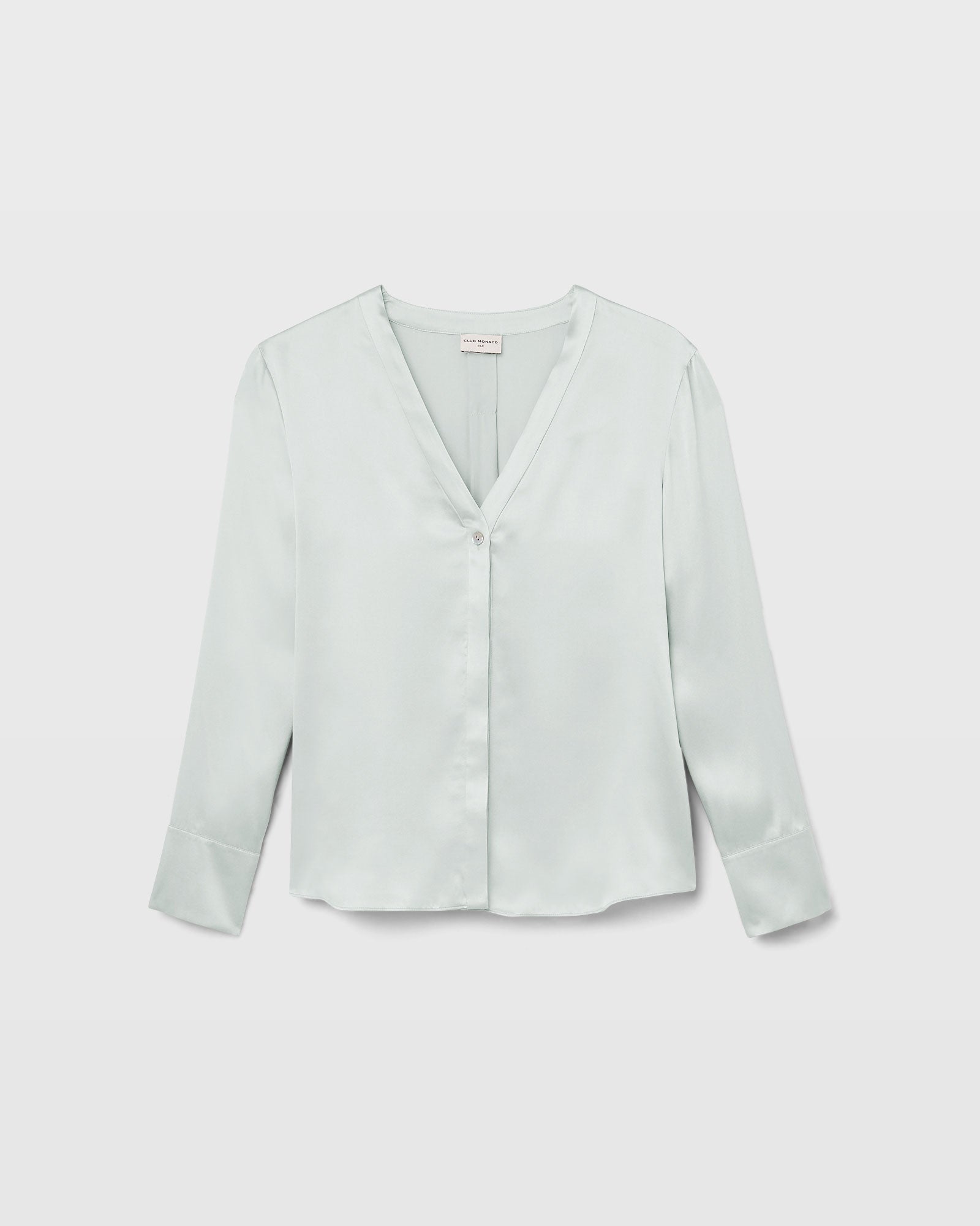 CLUB MONACO - Silk Charmeuse V-Neck Blouse - Dark Green