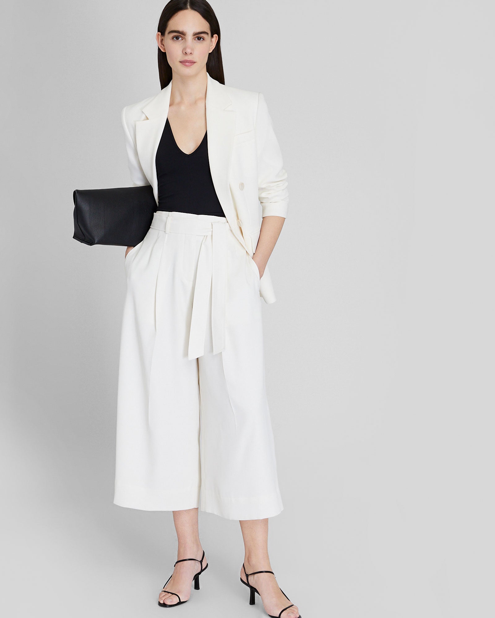 CLUB MONACO - Crepe Tie Waist Culotte - White