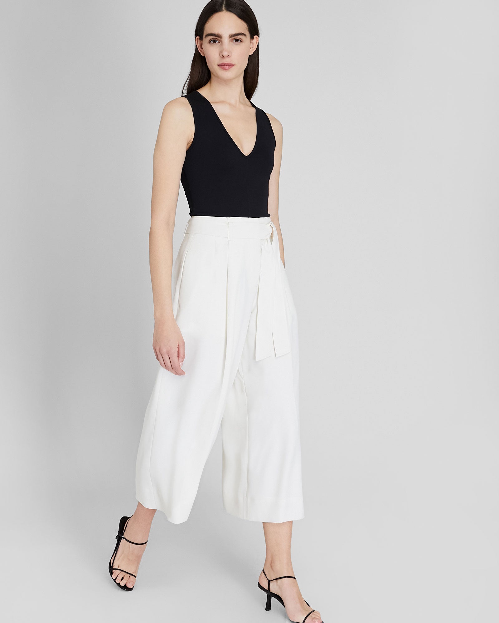 CLUB MONACO - Crepe Tie Waist Culotte - White