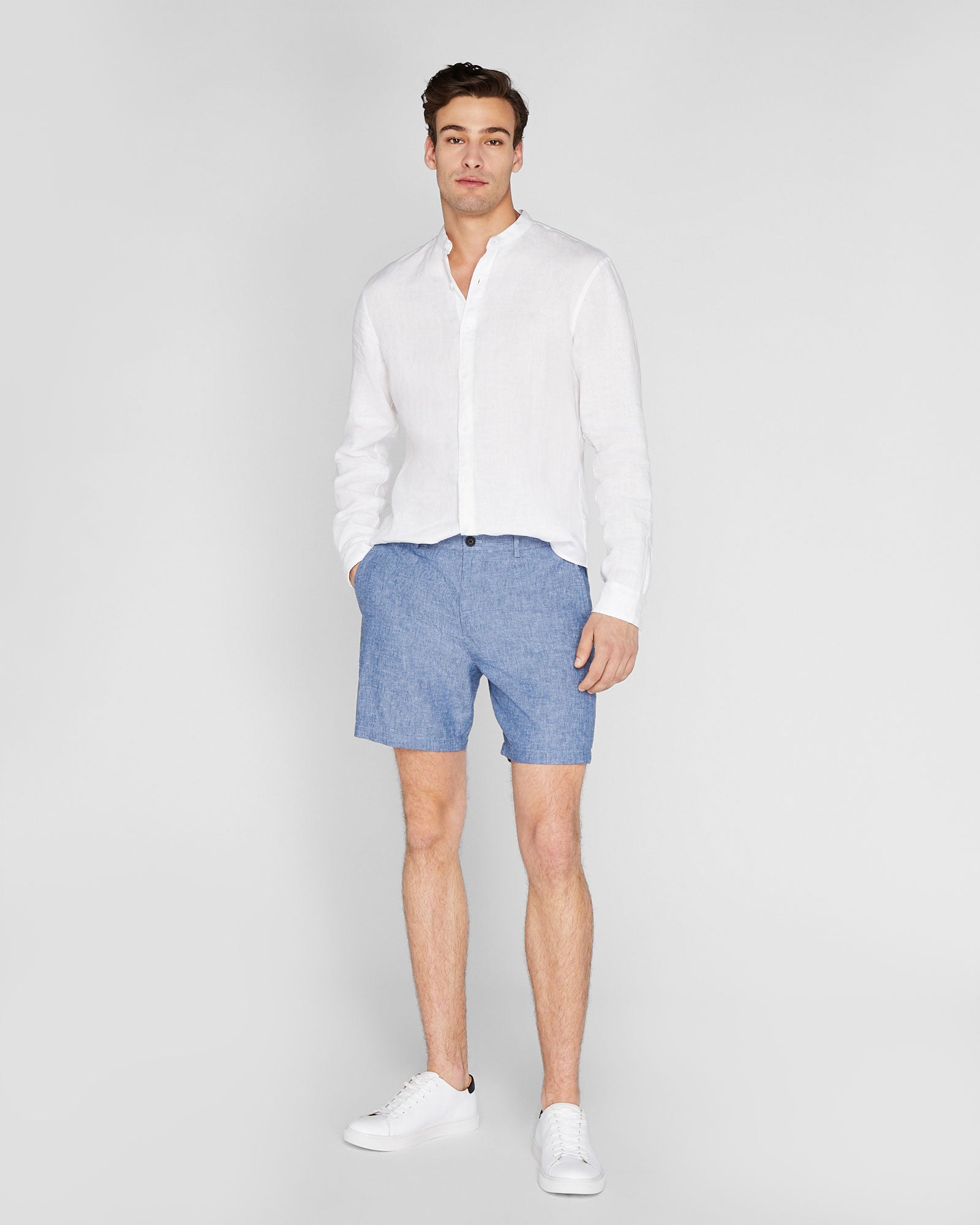 CLUB MONACO - Baxter Chambray Linen 7" Short - Blue Mix