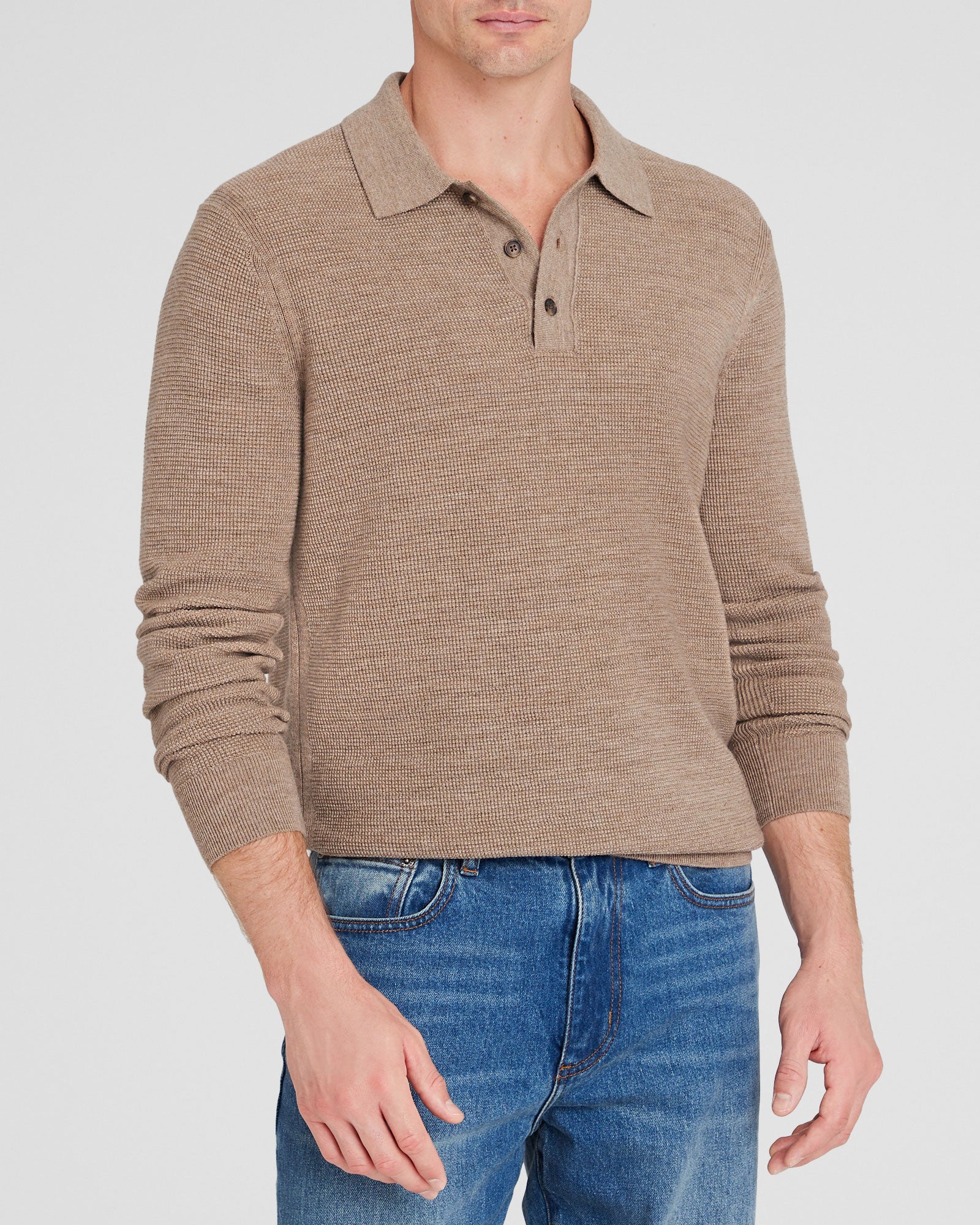 CLUB MONACO - Refined Textured Wool Polo - Oatmeal Heather