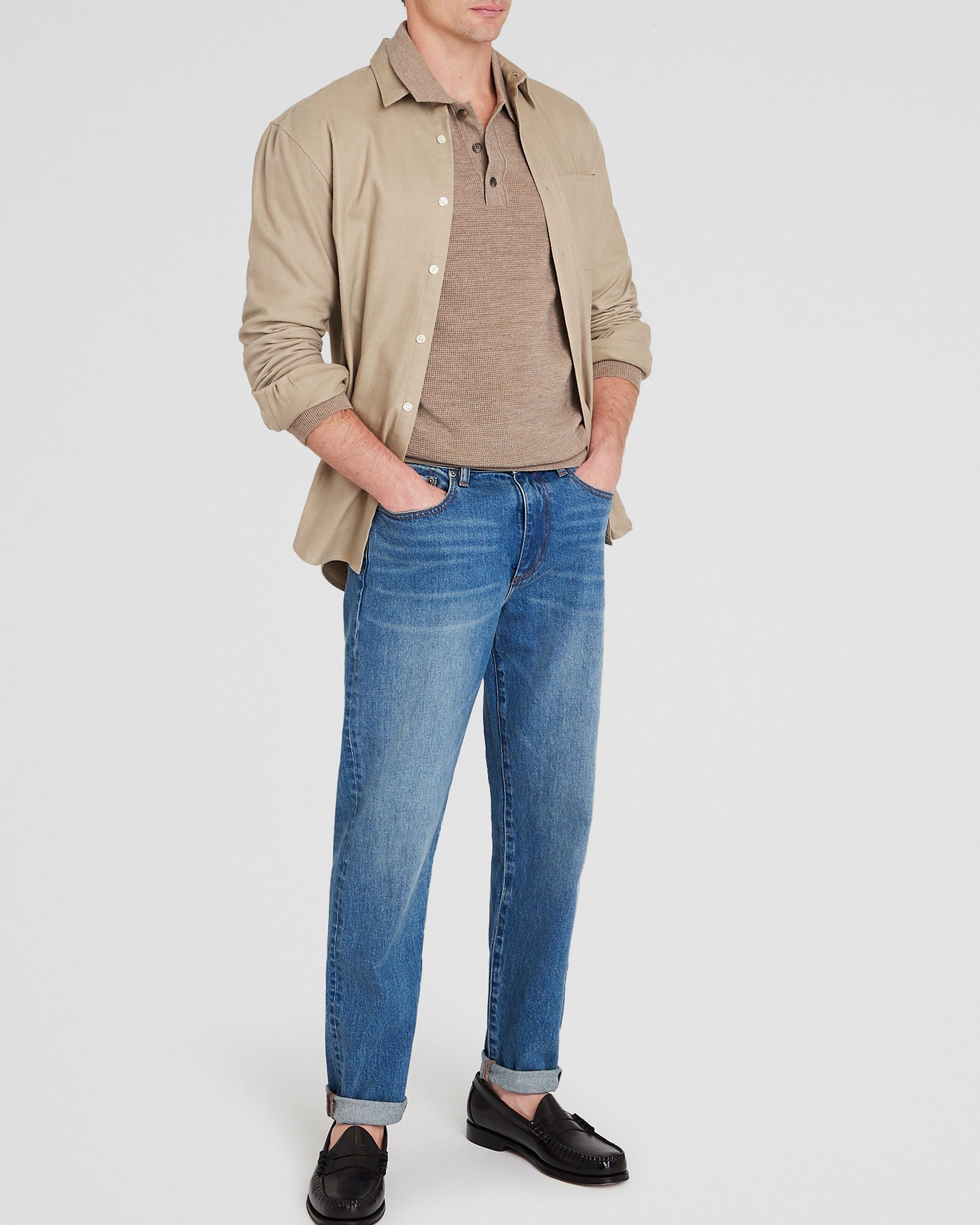 CLUB MONACO - Refined Textured Wool Polo - Oatmeal Heather