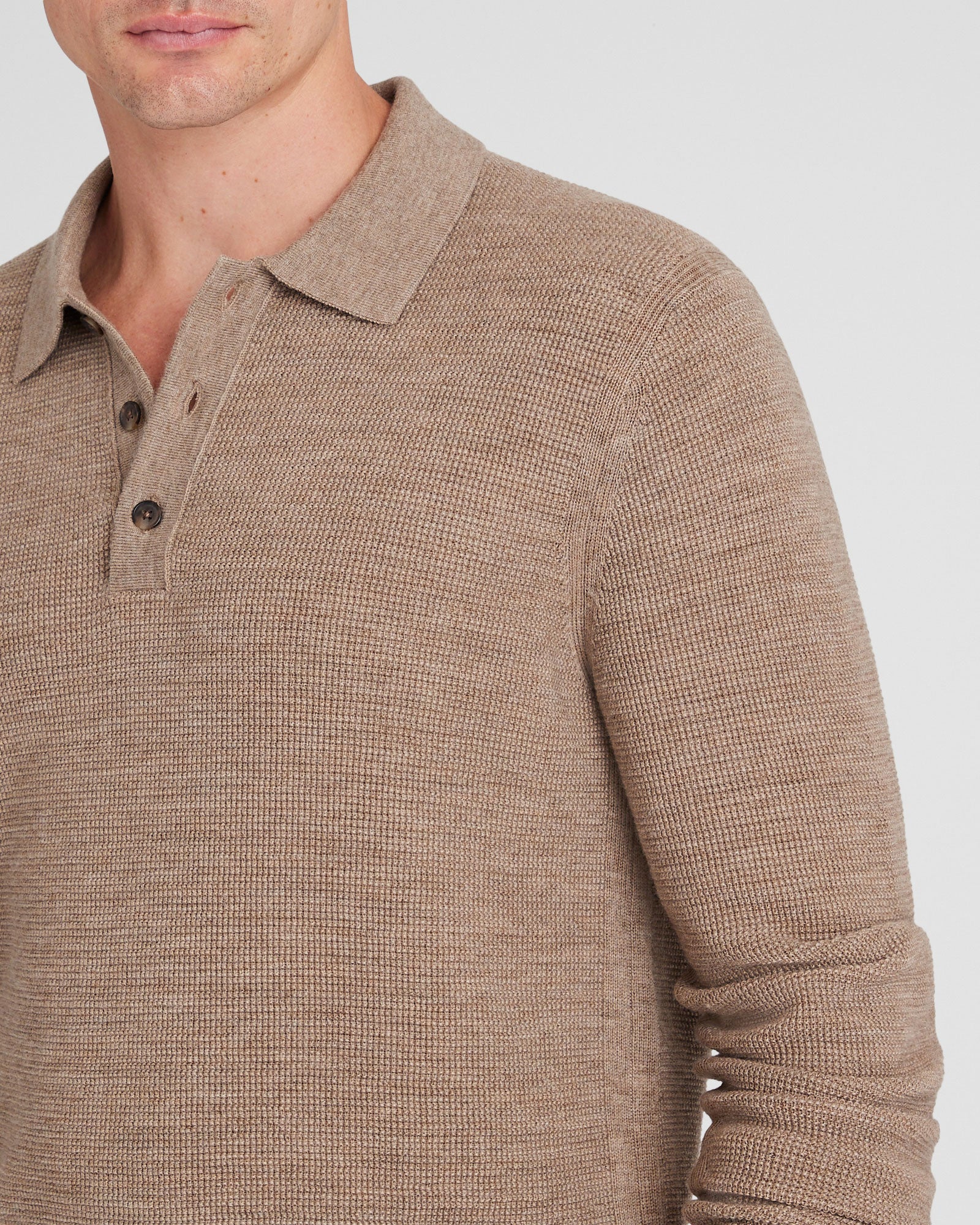 CLUB MONACO - Refined Textured Wool Polo - Oatmeal Heather