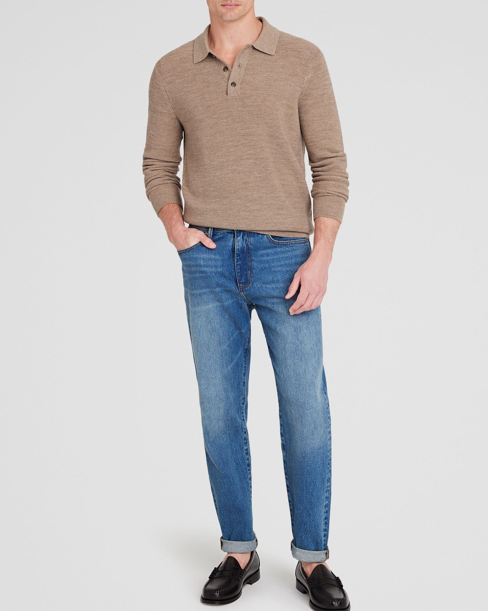 CLUB MONACO - Refined Textured Wool Polo - Oatmeal Heather