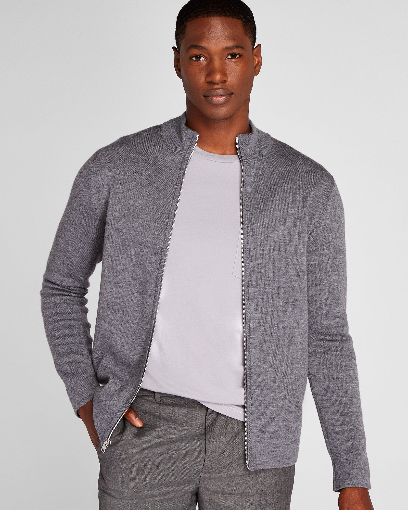 CLUB MONACO - Soft Doubleface Full Zip Sweater - Charcoal