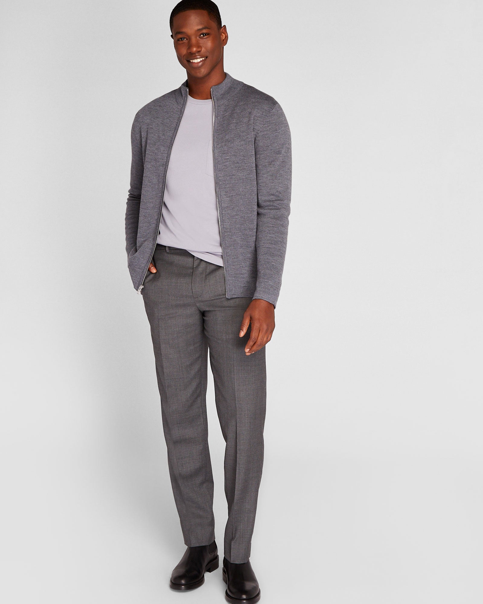 CLUB MONACO - Soft Doubleface Full Zip Sweater - Charcoal