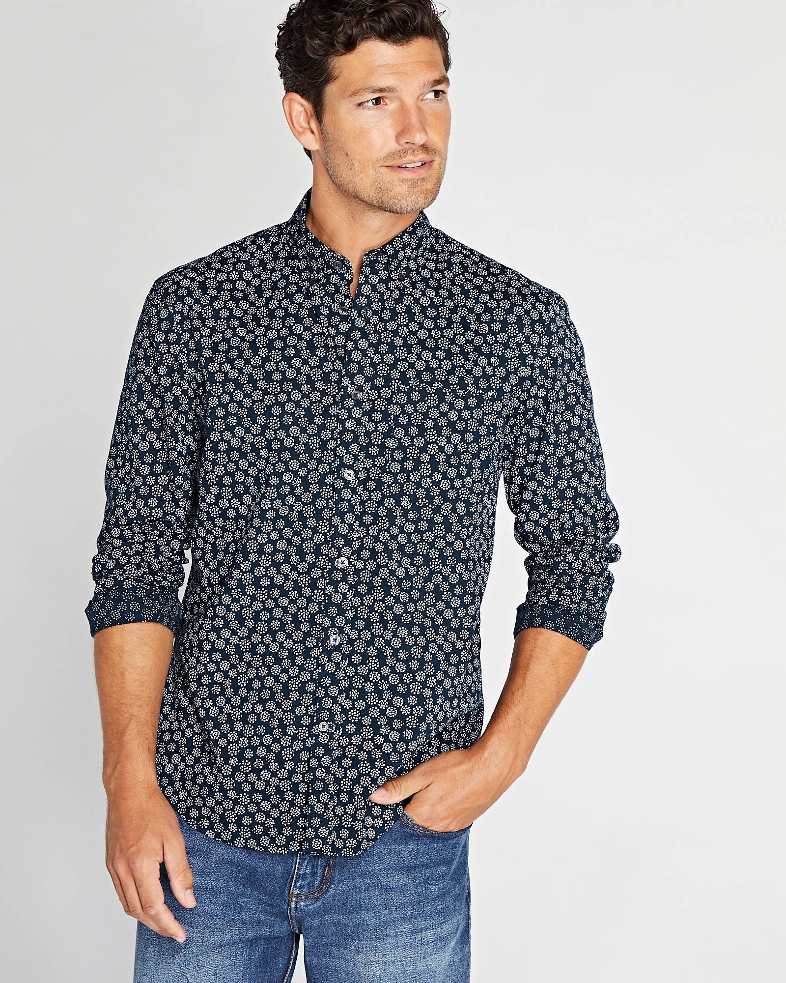 CLUB MONACO - Long Sleeve Dot Print Button Down Shirt - Multi