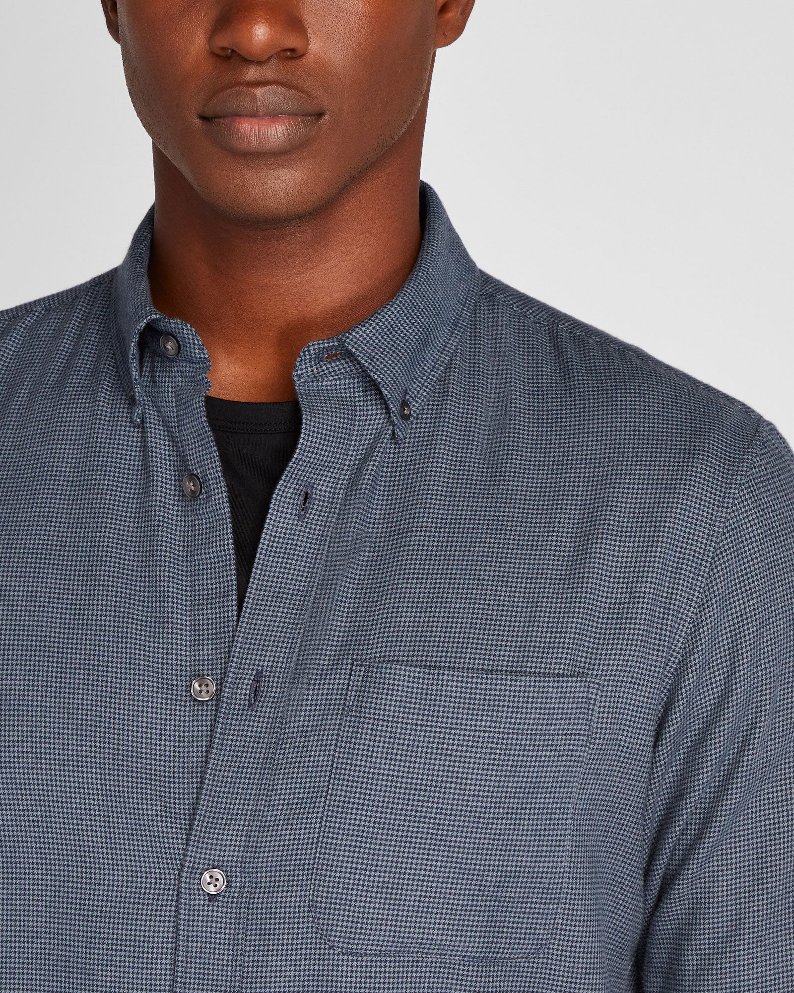 CLUB MONACO - Houndstooth Lightweight Flannel Shirt - Navy
