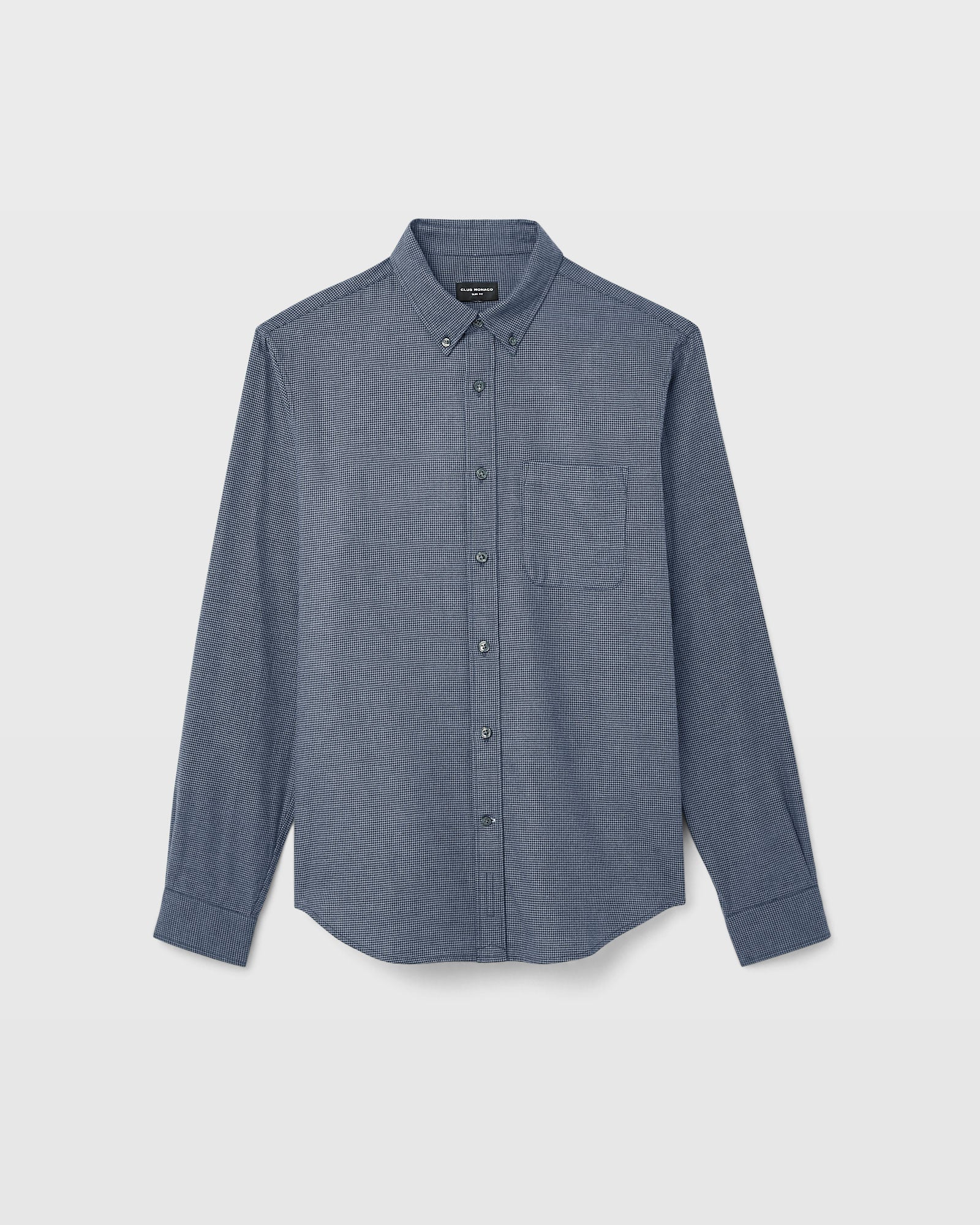 CLUB MONACO - Houndstooth Lightweight Flannel Shirt - Navy