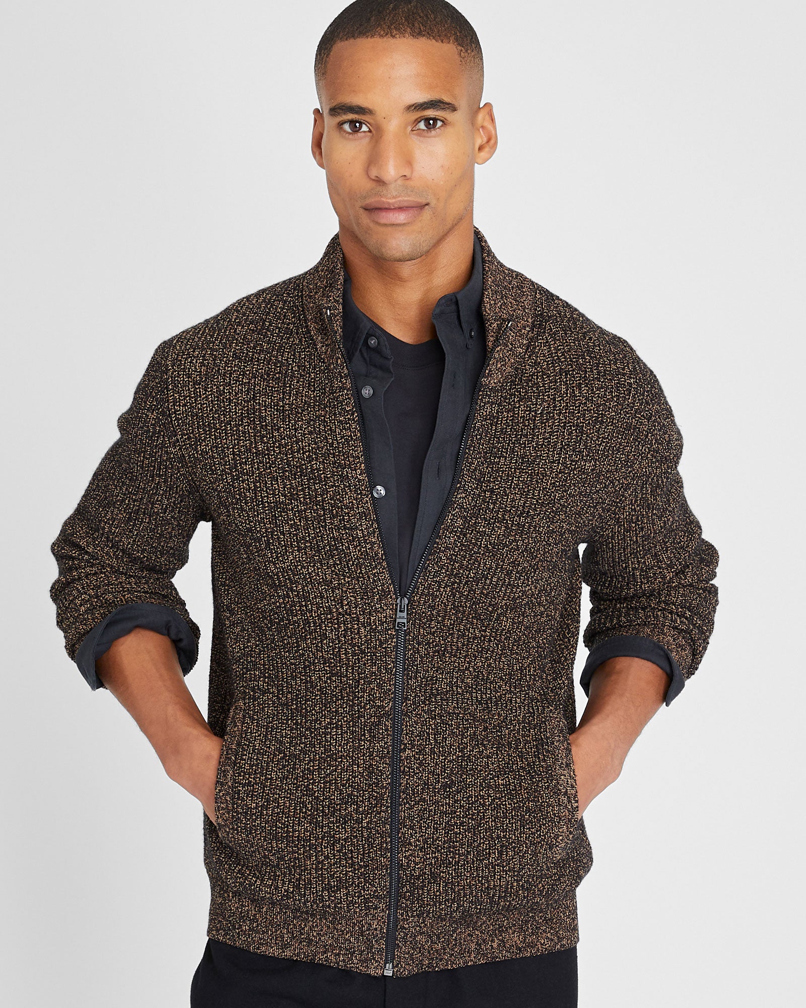 CLUB MONACO - Chandail texturé à glissière - Mélange blax