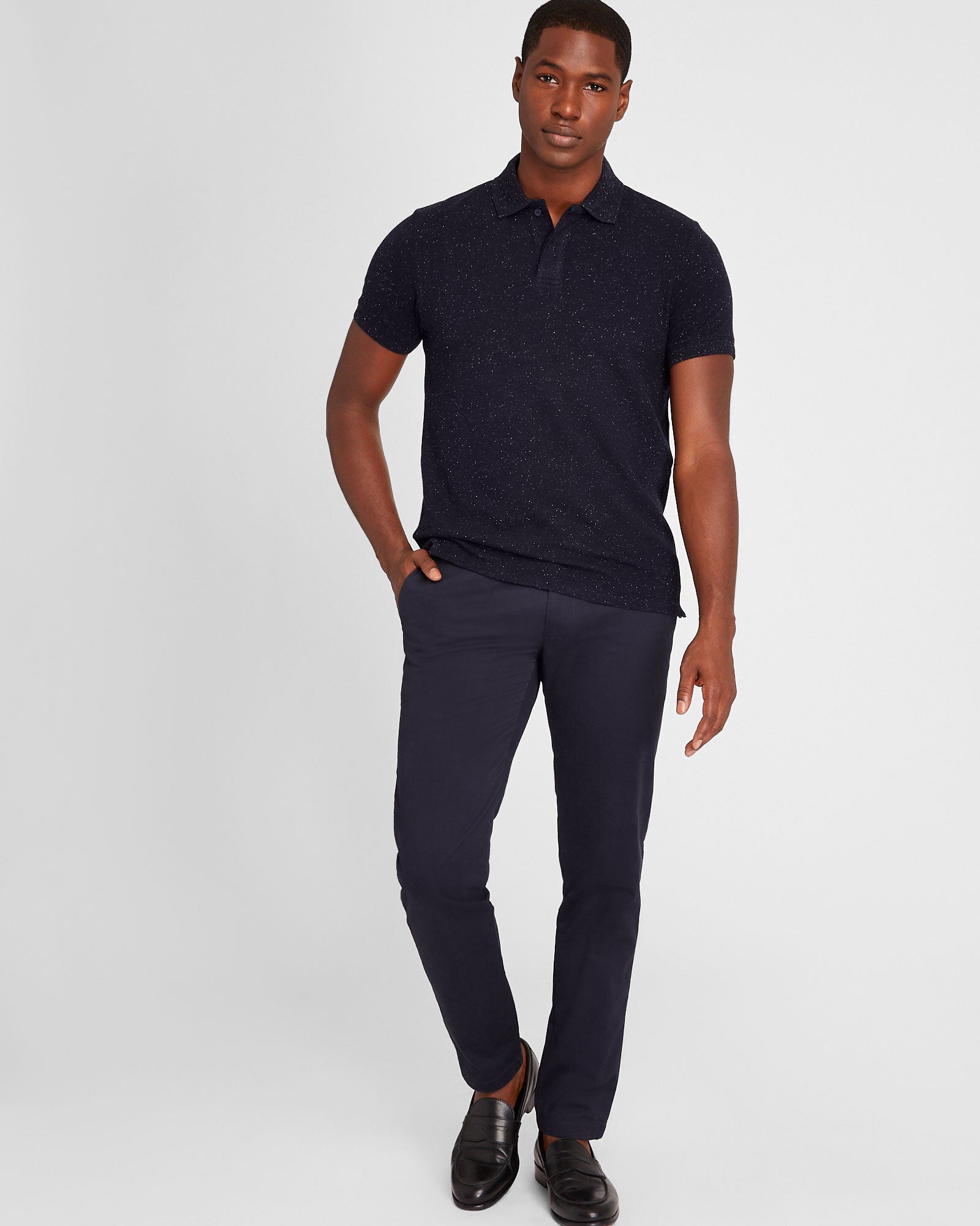 CLUB MONACO - Polo piqué boutonneux - Marine