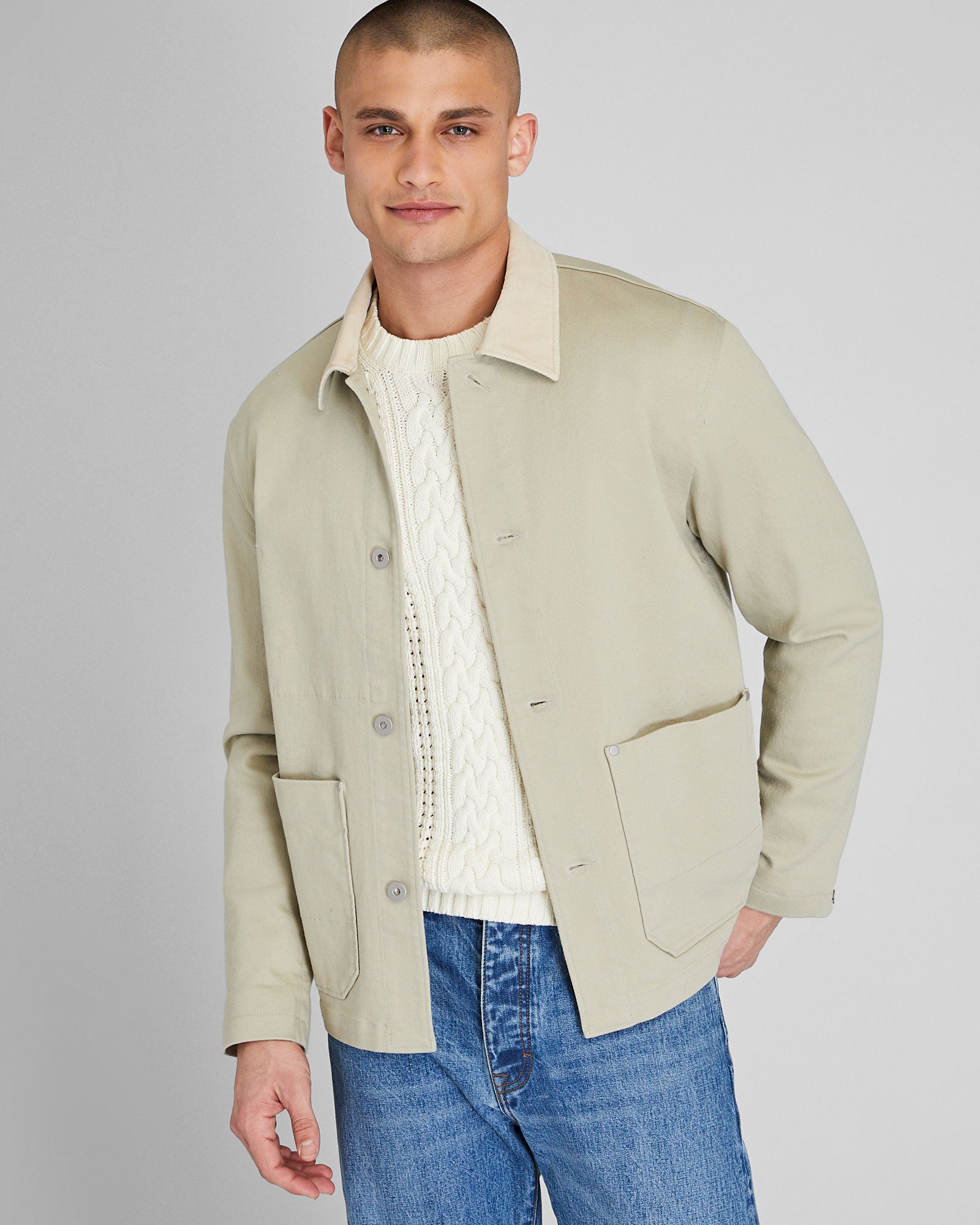 CLUB MONACO - Veste à col à cordon - Kaki