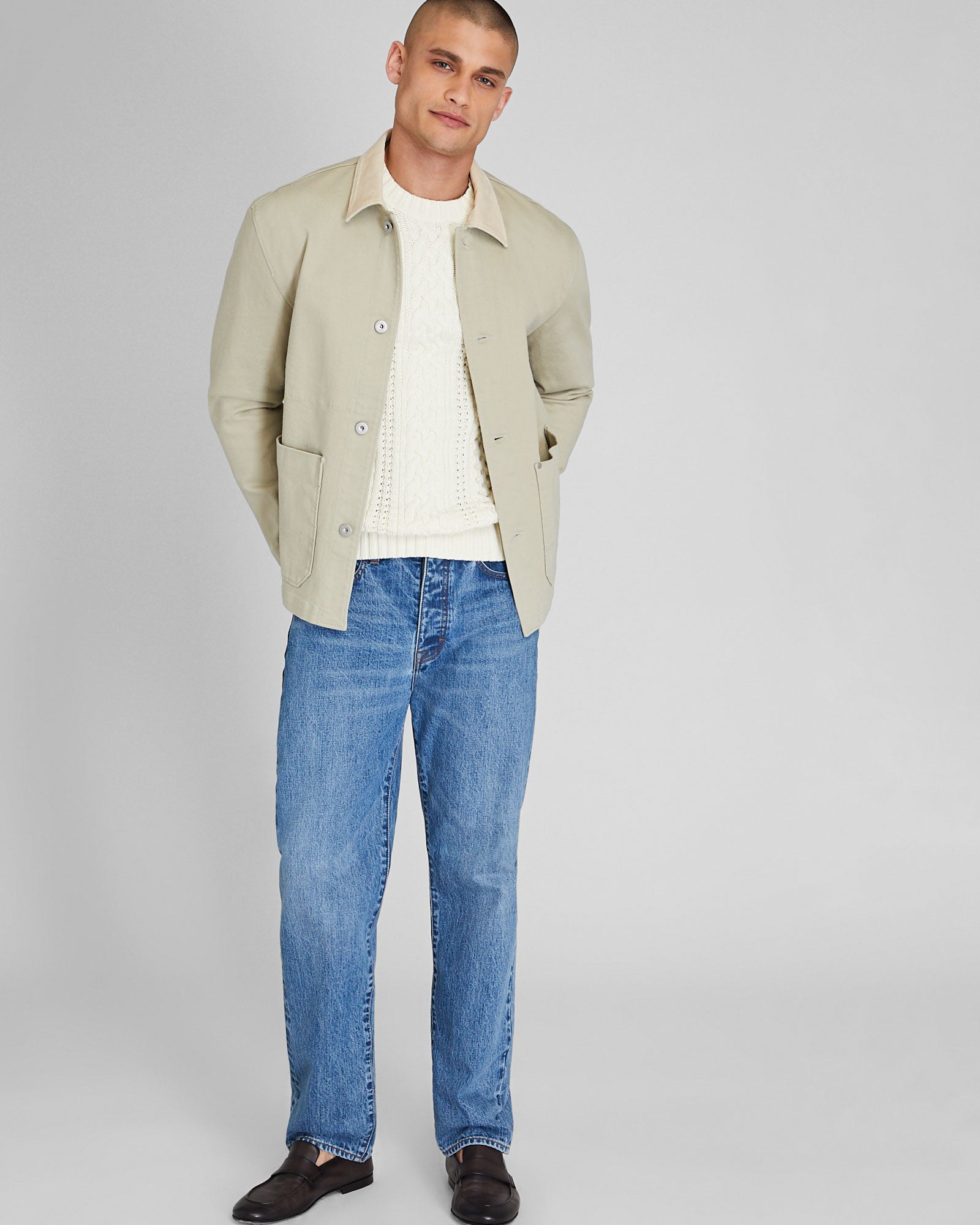 CLUB MONACO - Veste à col à cordon - Kaki