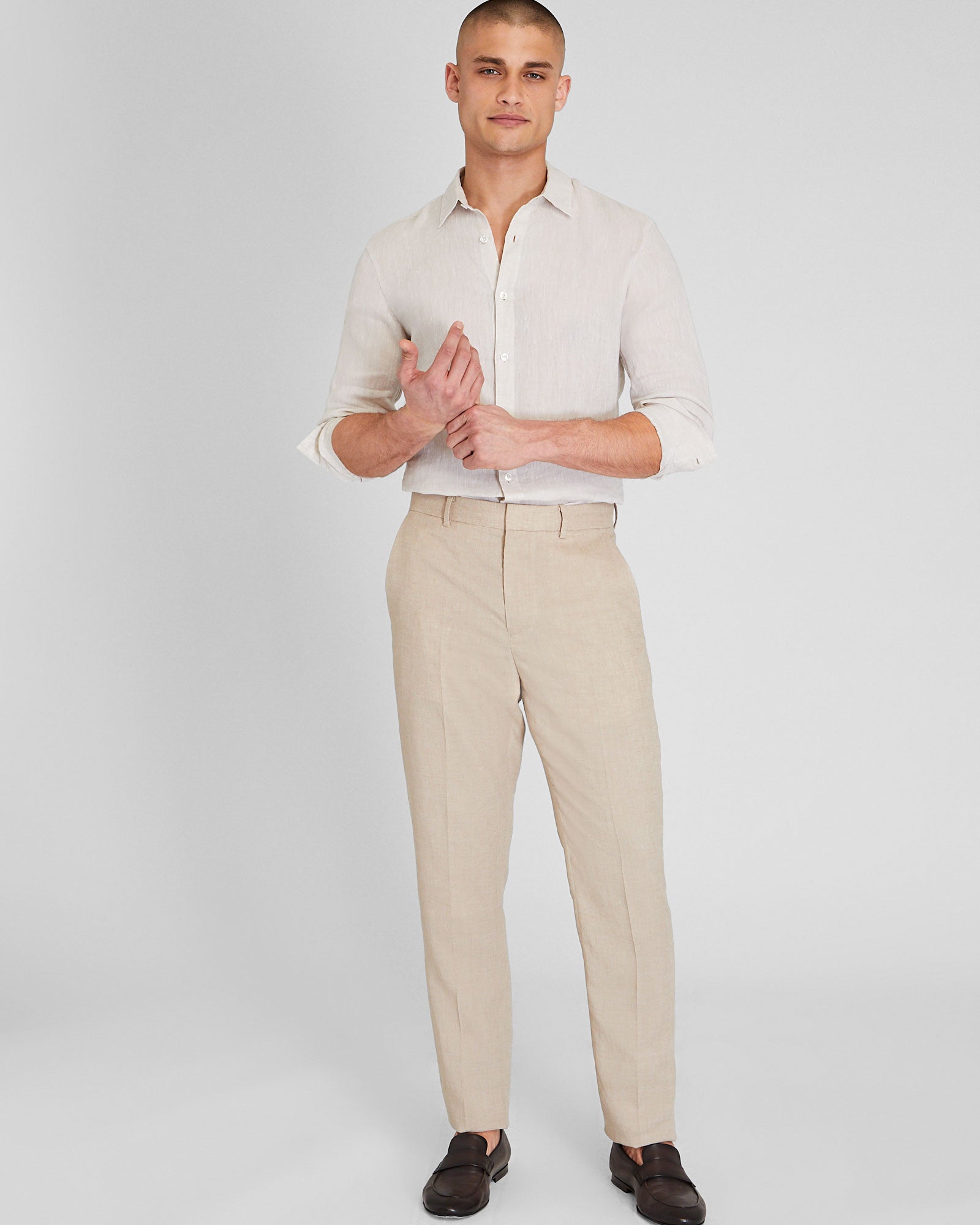 CLUB MONACO - Pantalon de costume tech en lin - Mélange kaki clair