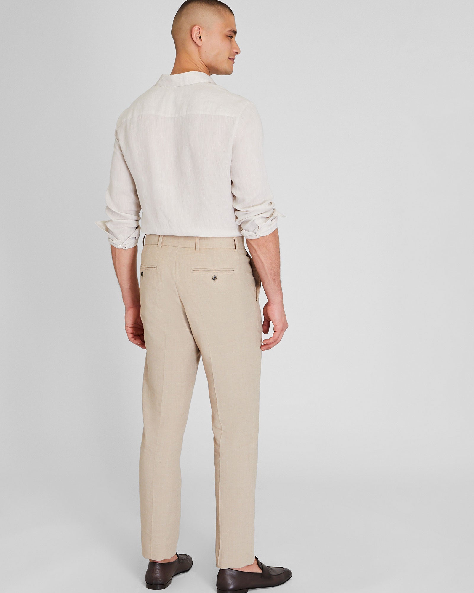 CLUB MONACO - Pantalon de costume tech en lin - Mélange kaki clair