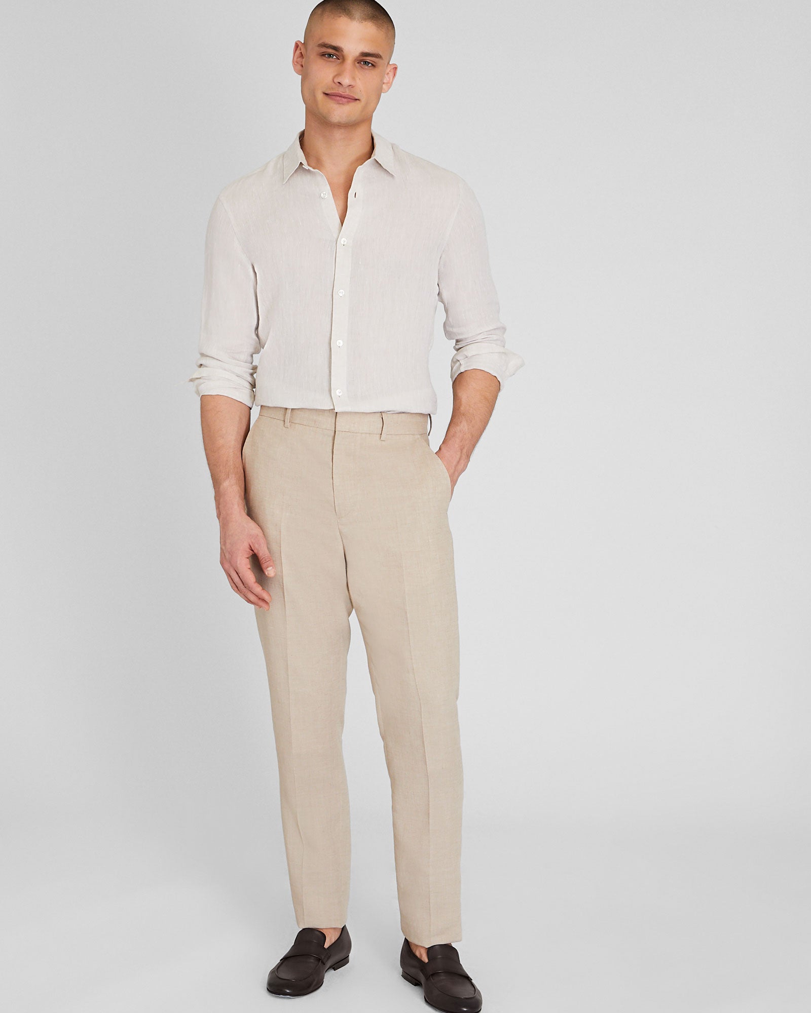 CLUB MONACO - Pantalon de costume tech en lin - Mélange kaki clair