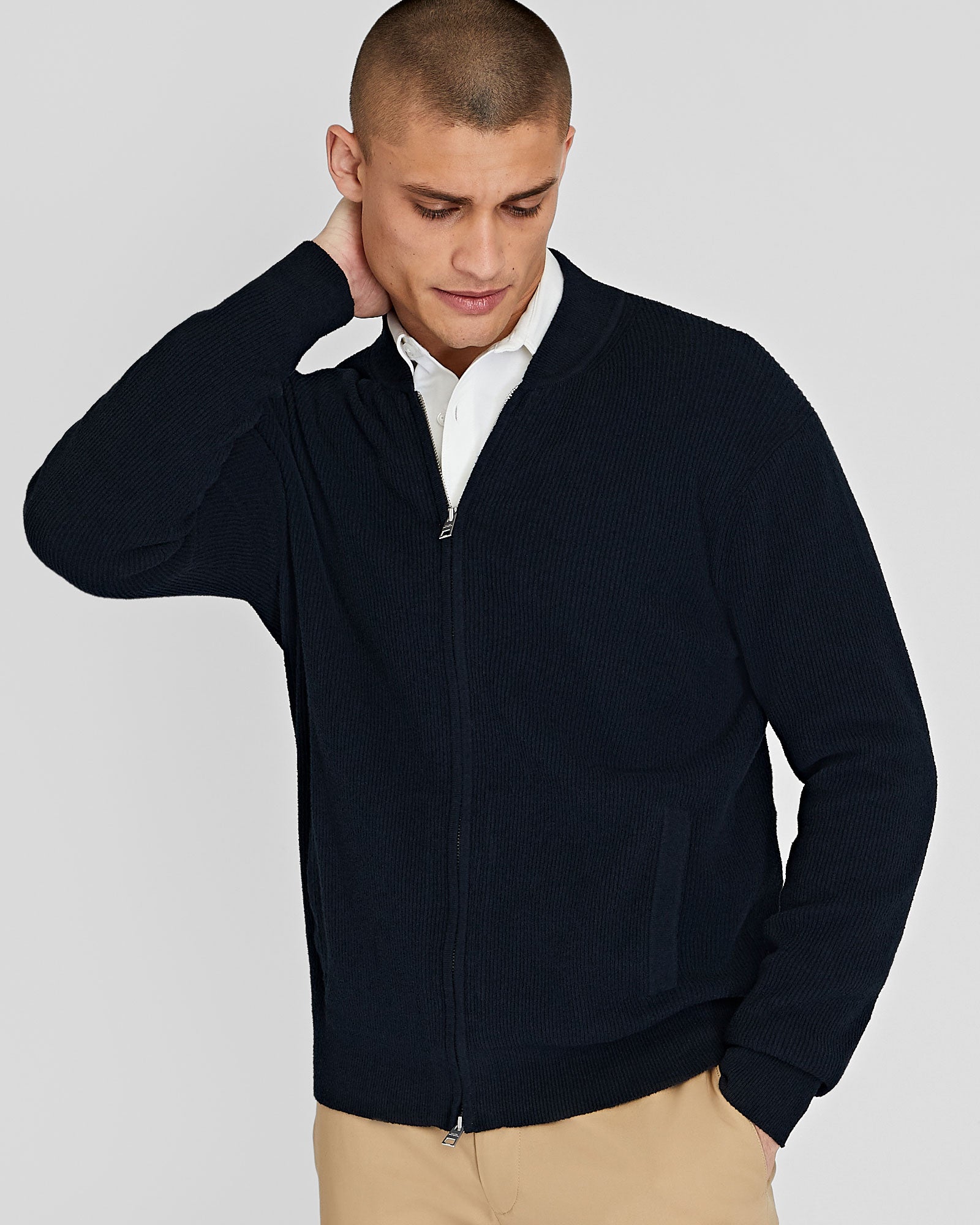 CLUB MONACO - Chandail bouclé à glissière - Marine