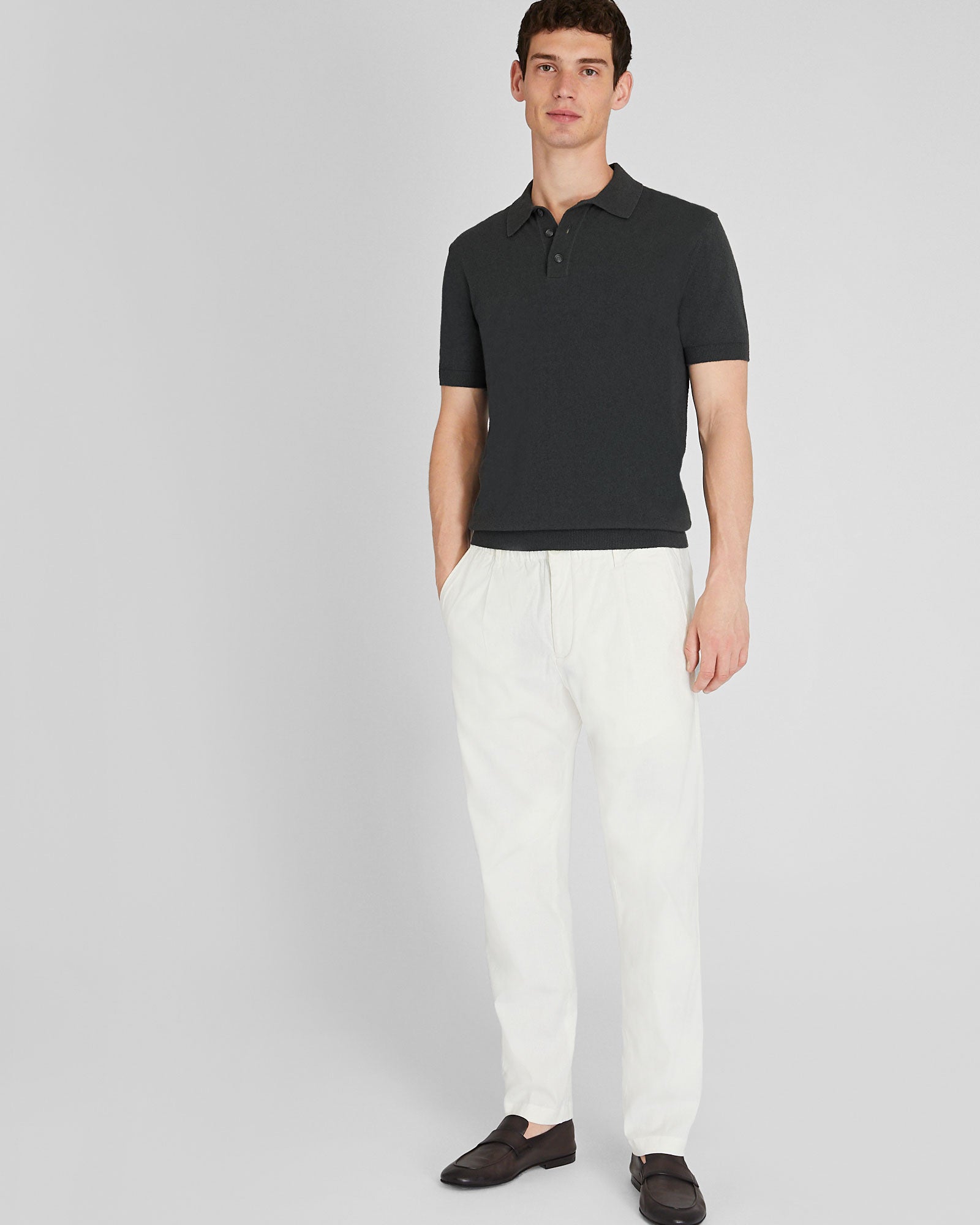 CLUB MONACO - Short Sleeve Bouclé Polo - Dark Charcoal