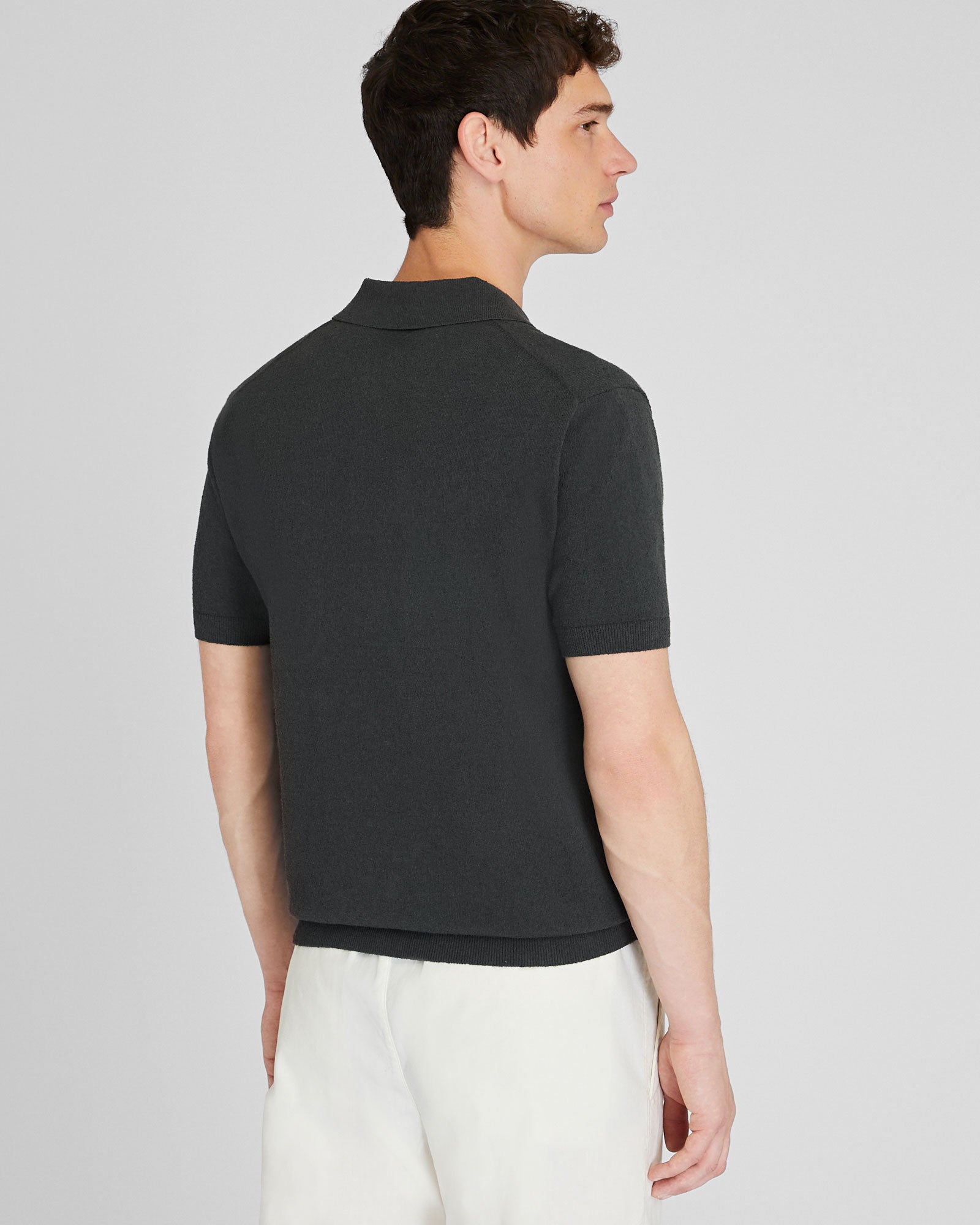 CLUB MONACO - Short Sleeve Bouclé Polo - Dark Charcoal