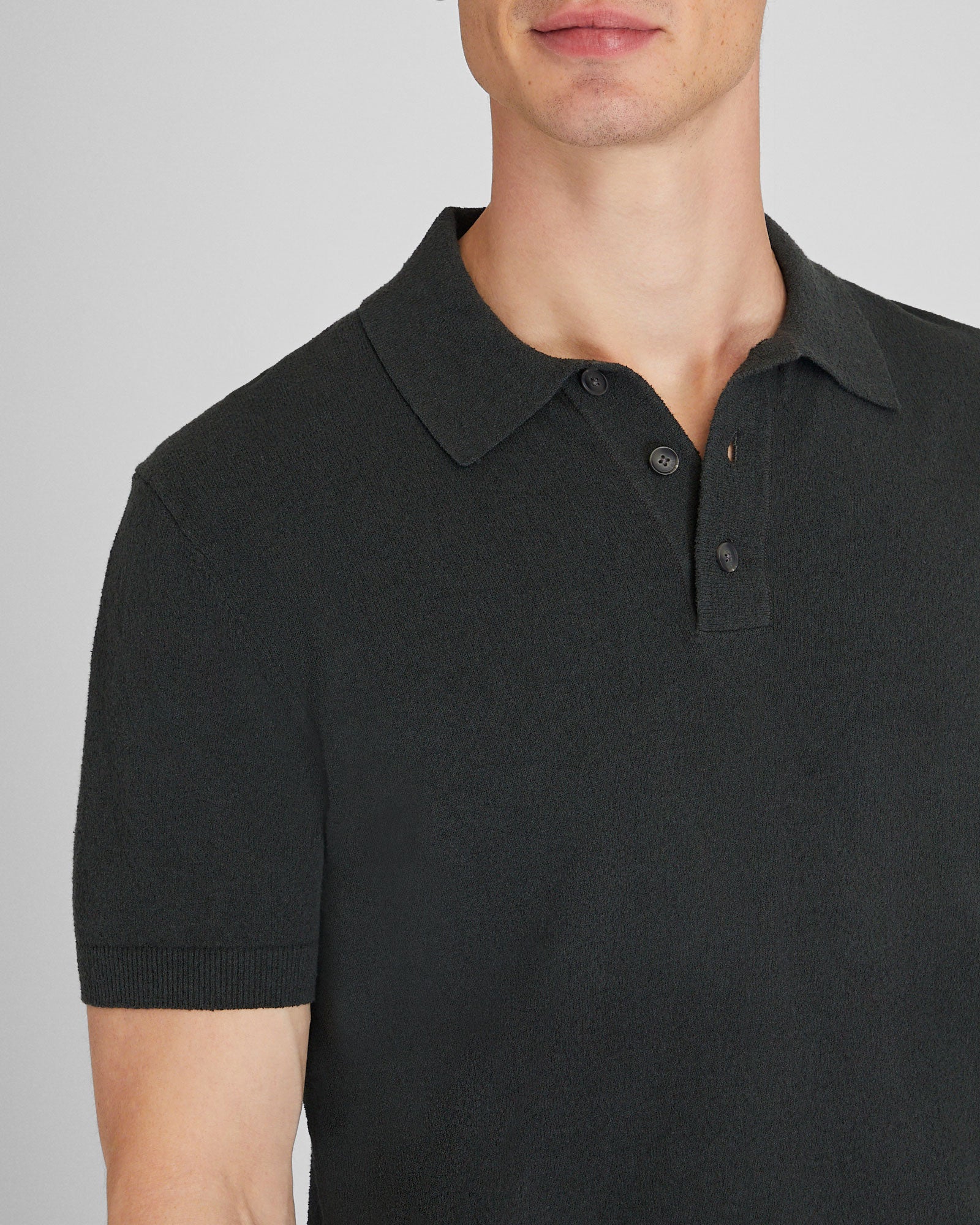 CLUB MONACO - Short Sleeve Bouclé Polo - Dark Charcoal