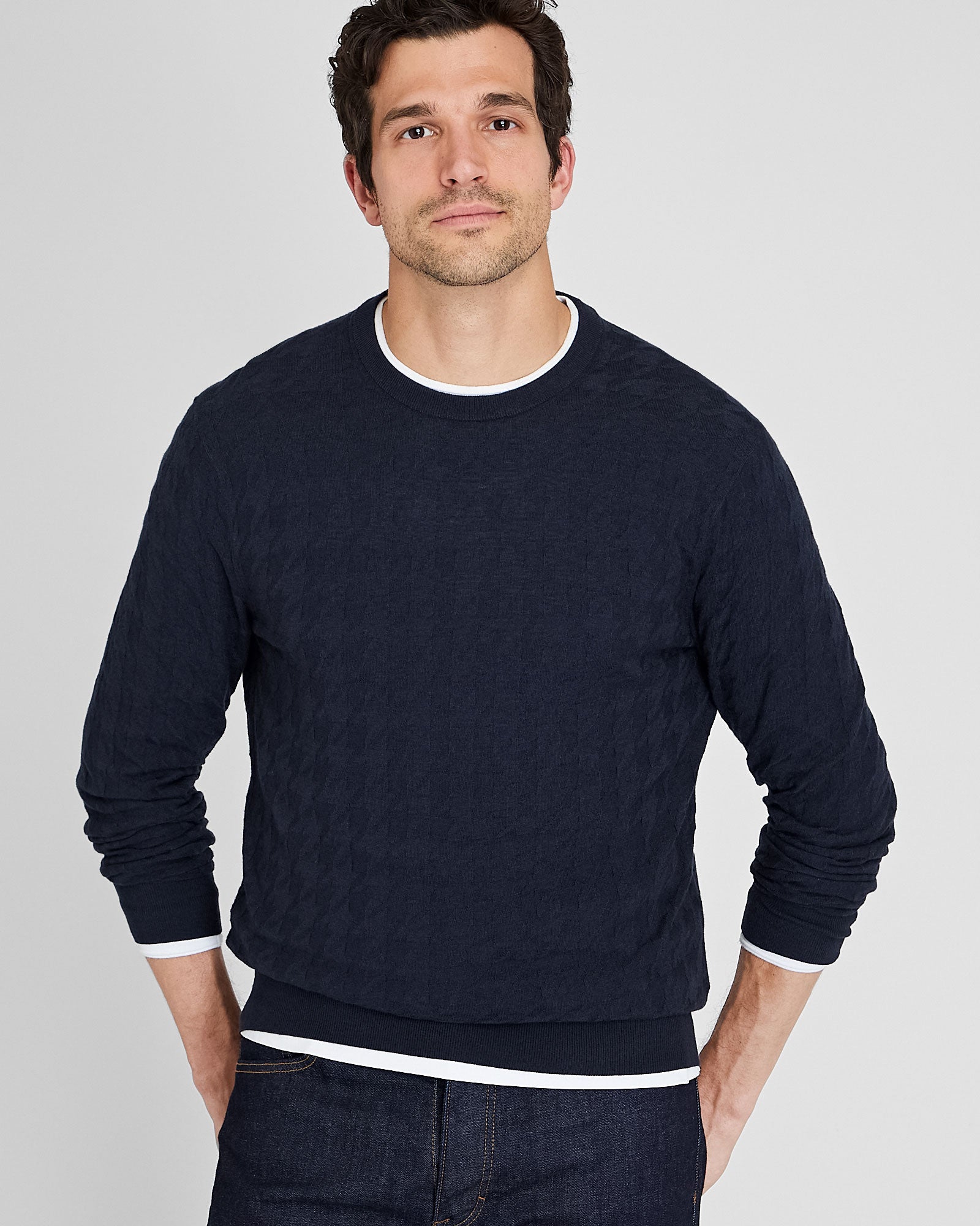 CLUB MONACO - Chandail pied-de-poule en laine - Marine