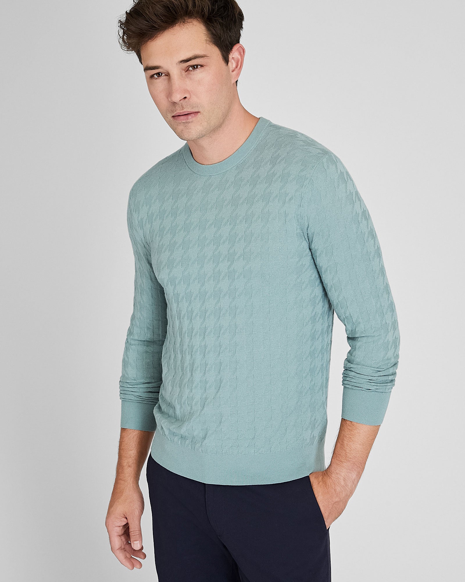 CLUB MONACO - Chandail pied-de-poule en laine - Gris Ardoise