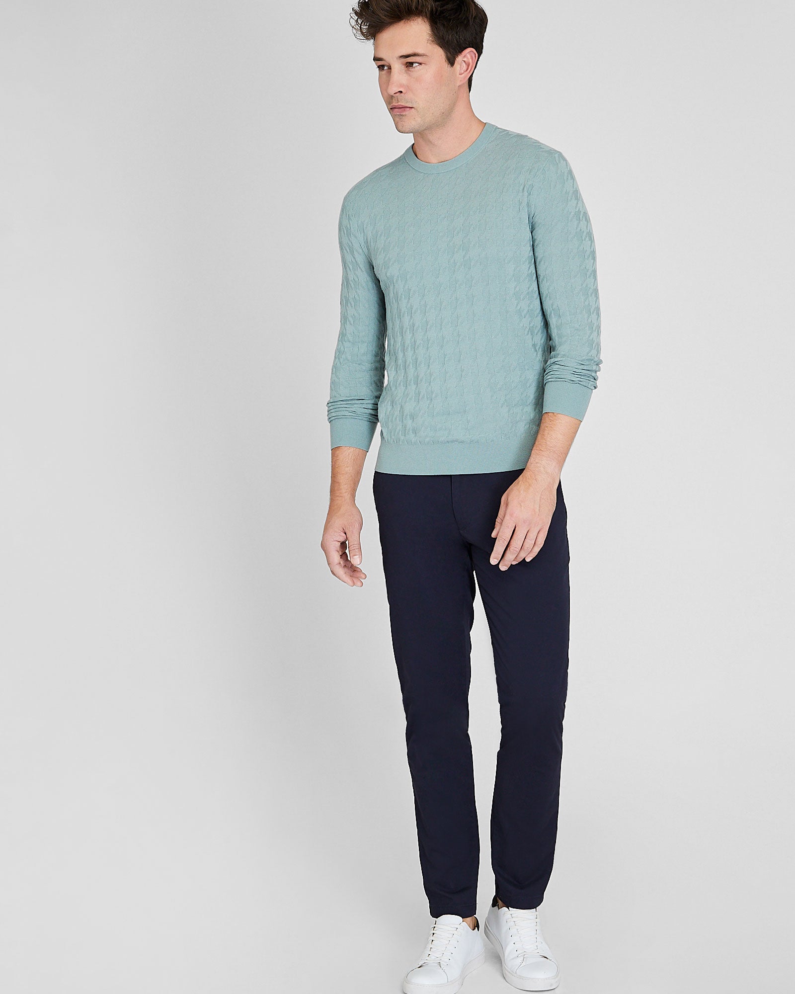 CLUB MONACO - Chandail pied-de-poule en laine - Gris Ardoise