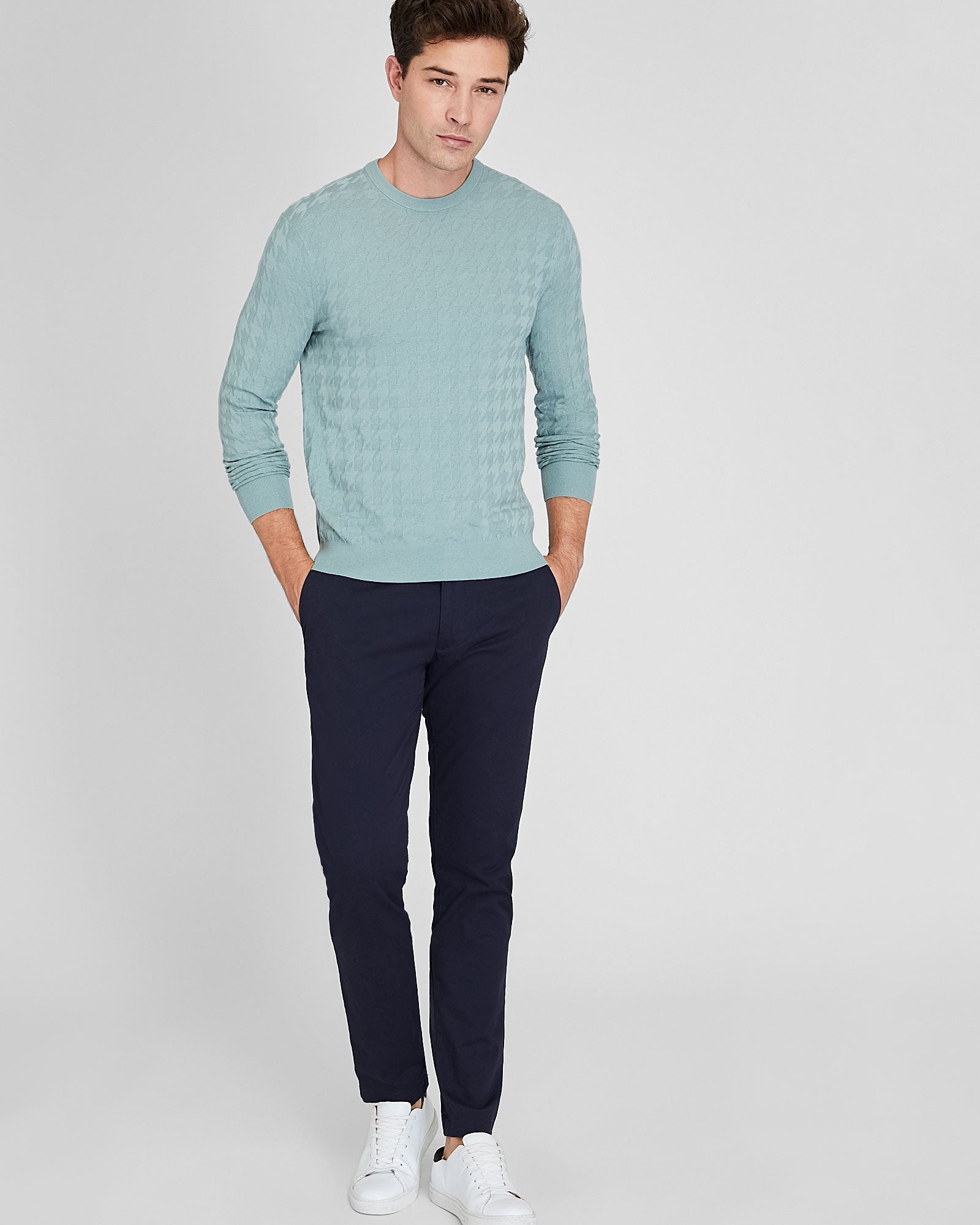 CLUB MONACO - Chandail pied-de-poule en laine - Gris Ardoise