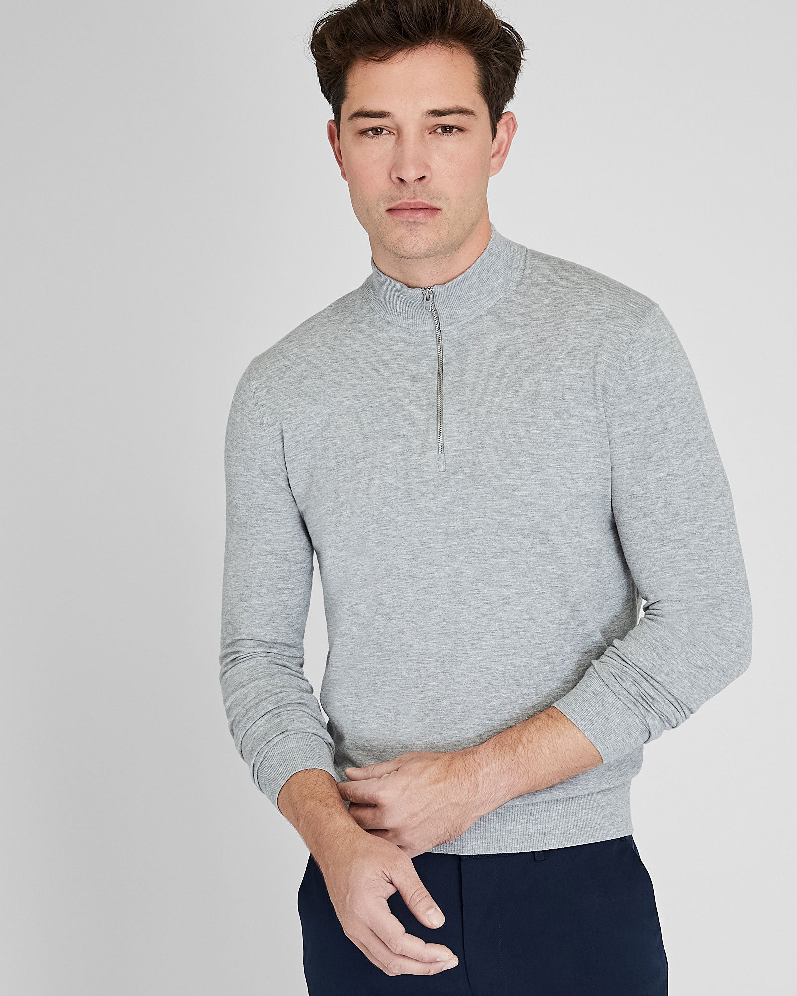 CLUB MONACO - Chandail technique à glissière 1/4 - Gris Chiné Moyen