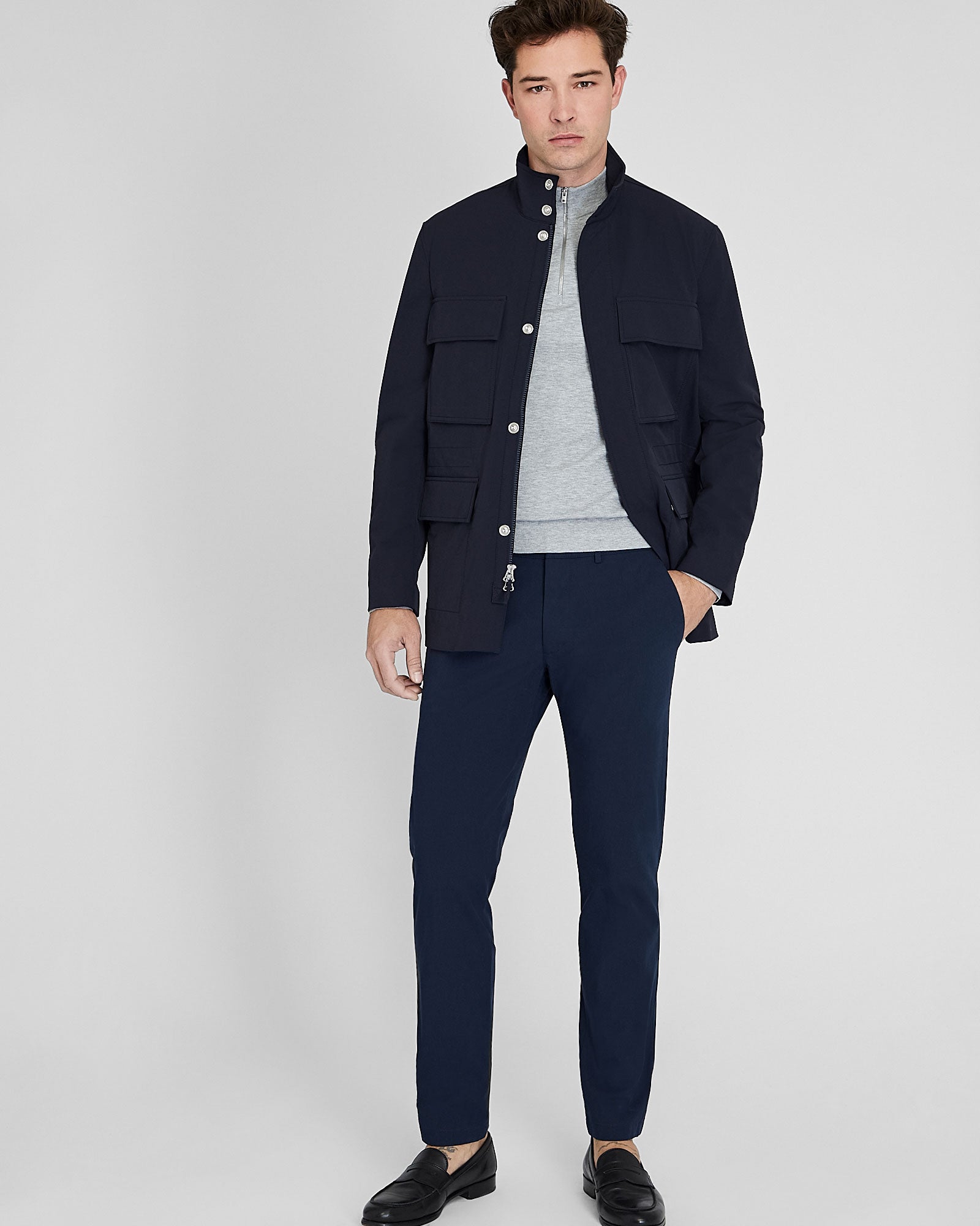 CLUB MONACO - Chandail technique à glissière 1/4 - Gris Chiné Moyen