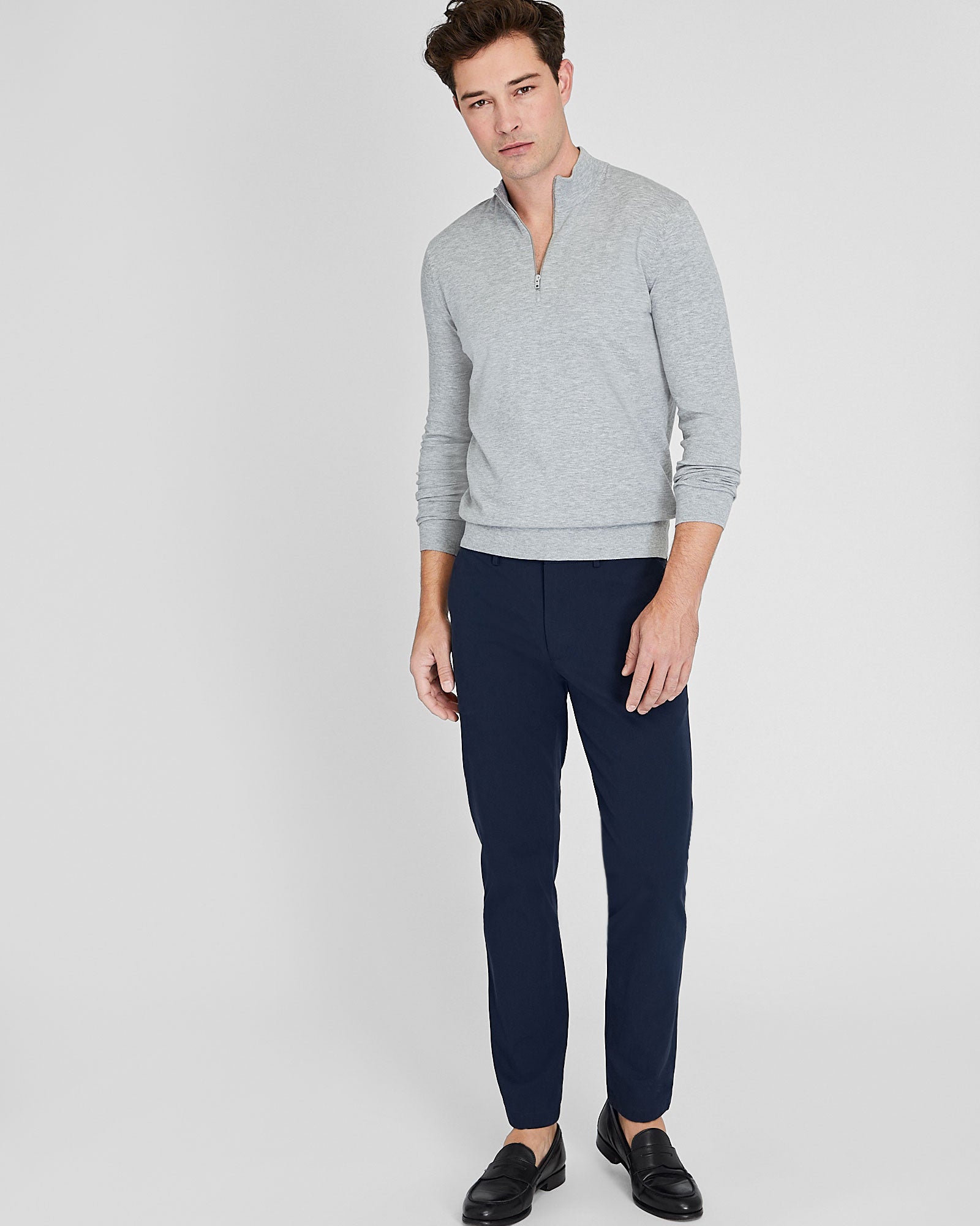 CLUB MONACO - Chandail technique à glissière 1/4 - Gris Chiné Moyen