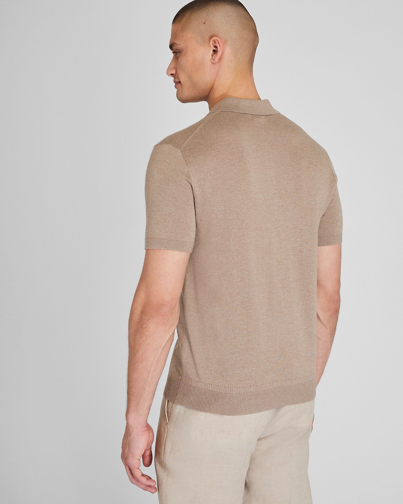 CLUB MONACO - Polo soie/cachemire manche courte - Brun