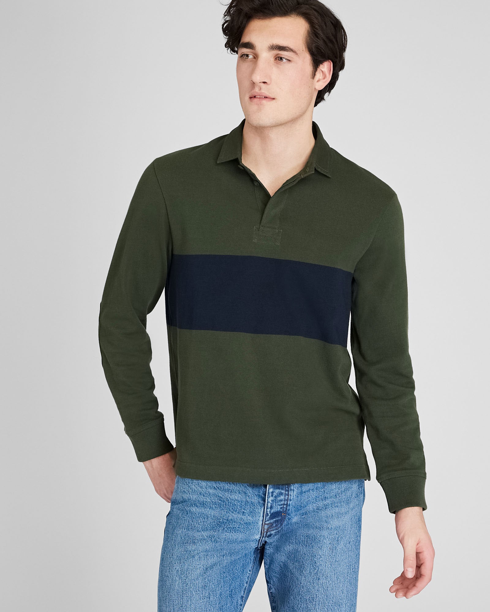CLUB MONACO - Chandail rugby rayé - Base verte