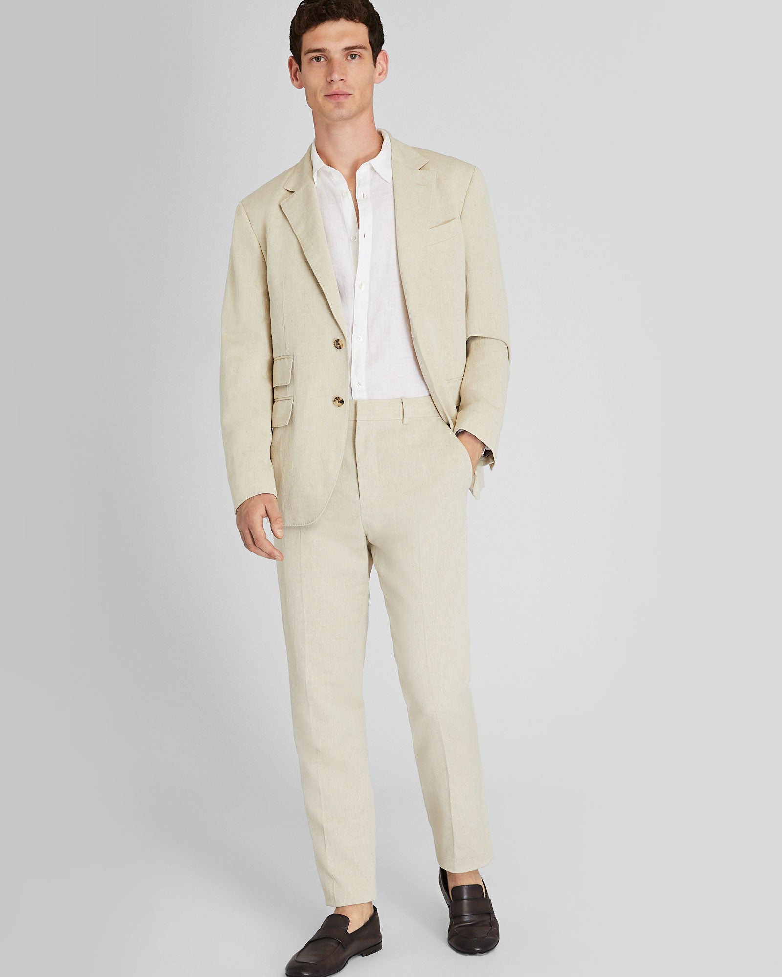 CLUB MONACO - Pantalon de costume soie et lin - Taupe