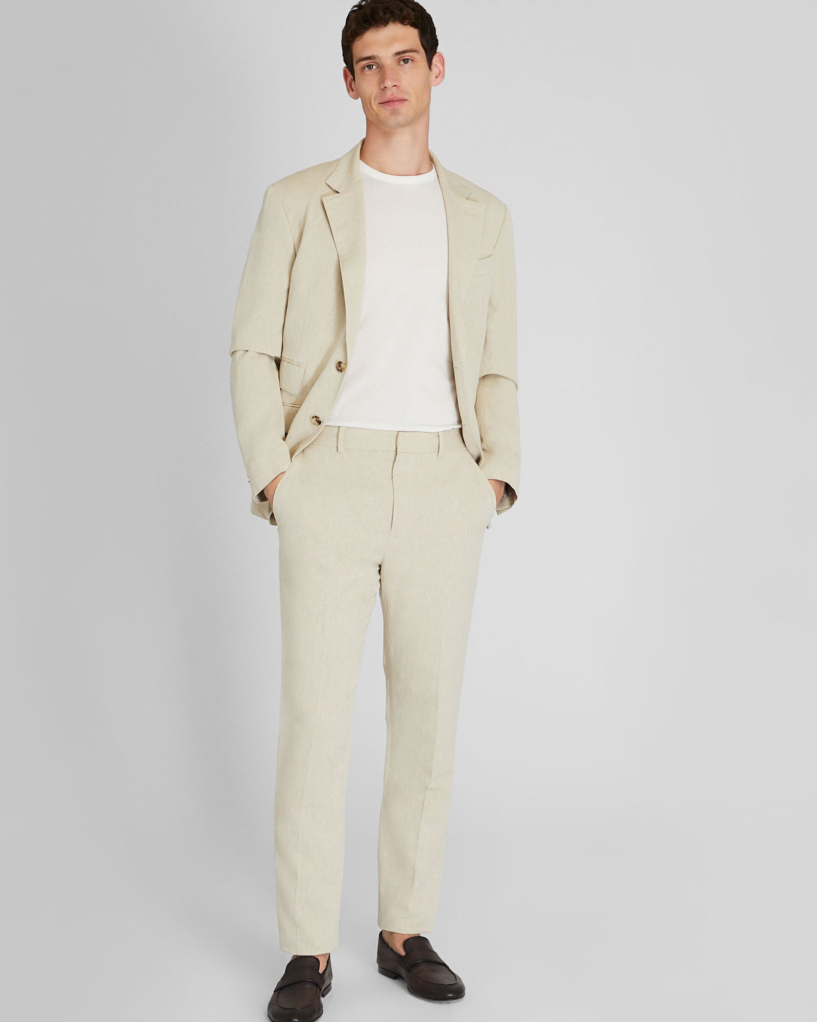 CLUB MONACO - Pantalon de costume soie et lin - Taupe