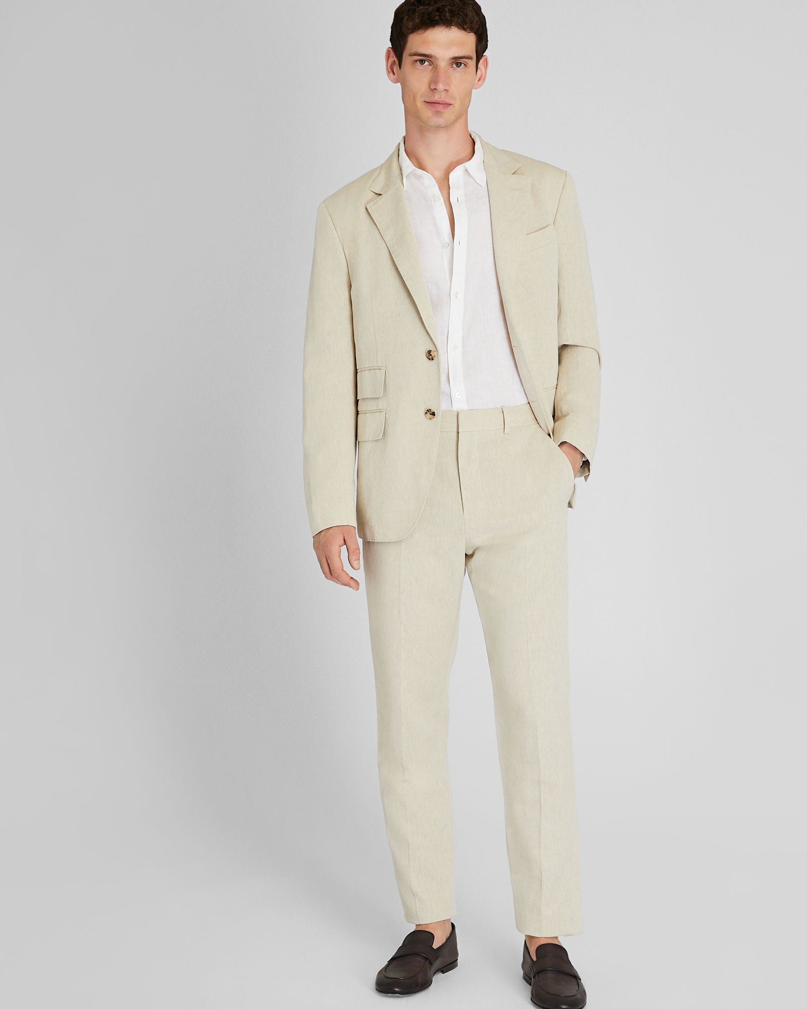 CLUB MONACO - Pantalon de costume soie et lin - Taupe