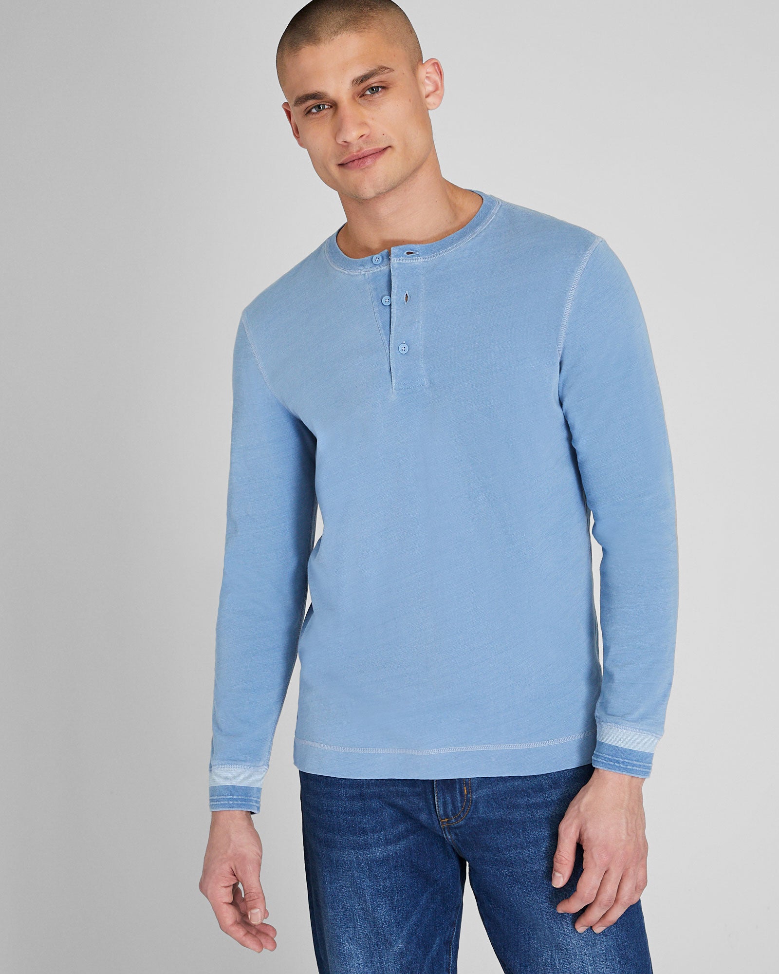 CLUB MONACO - Long-Sleeve Indigo Henley - Light Denim