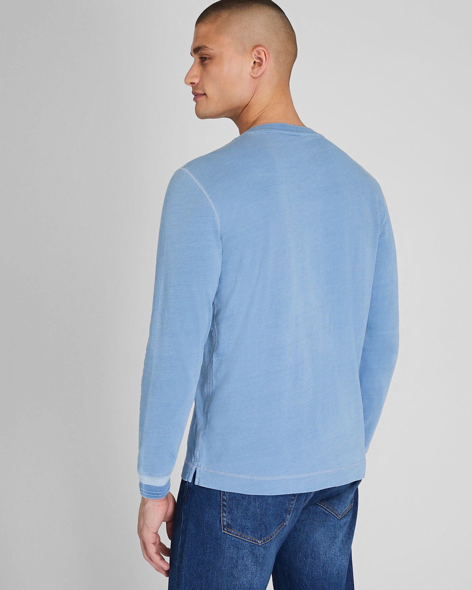 CLUB MONACO - Long-Sleeve Indigo Henley - Light Denim