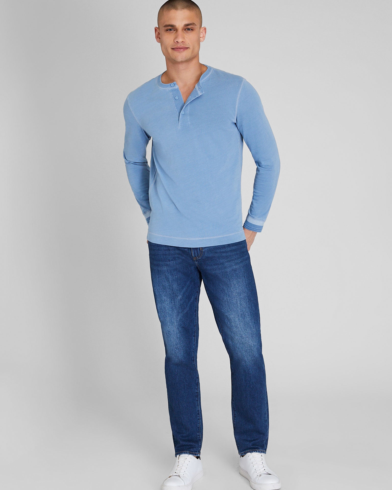 CLUB MONACO - Long-Sleeve Indigo Henley - Light Denim