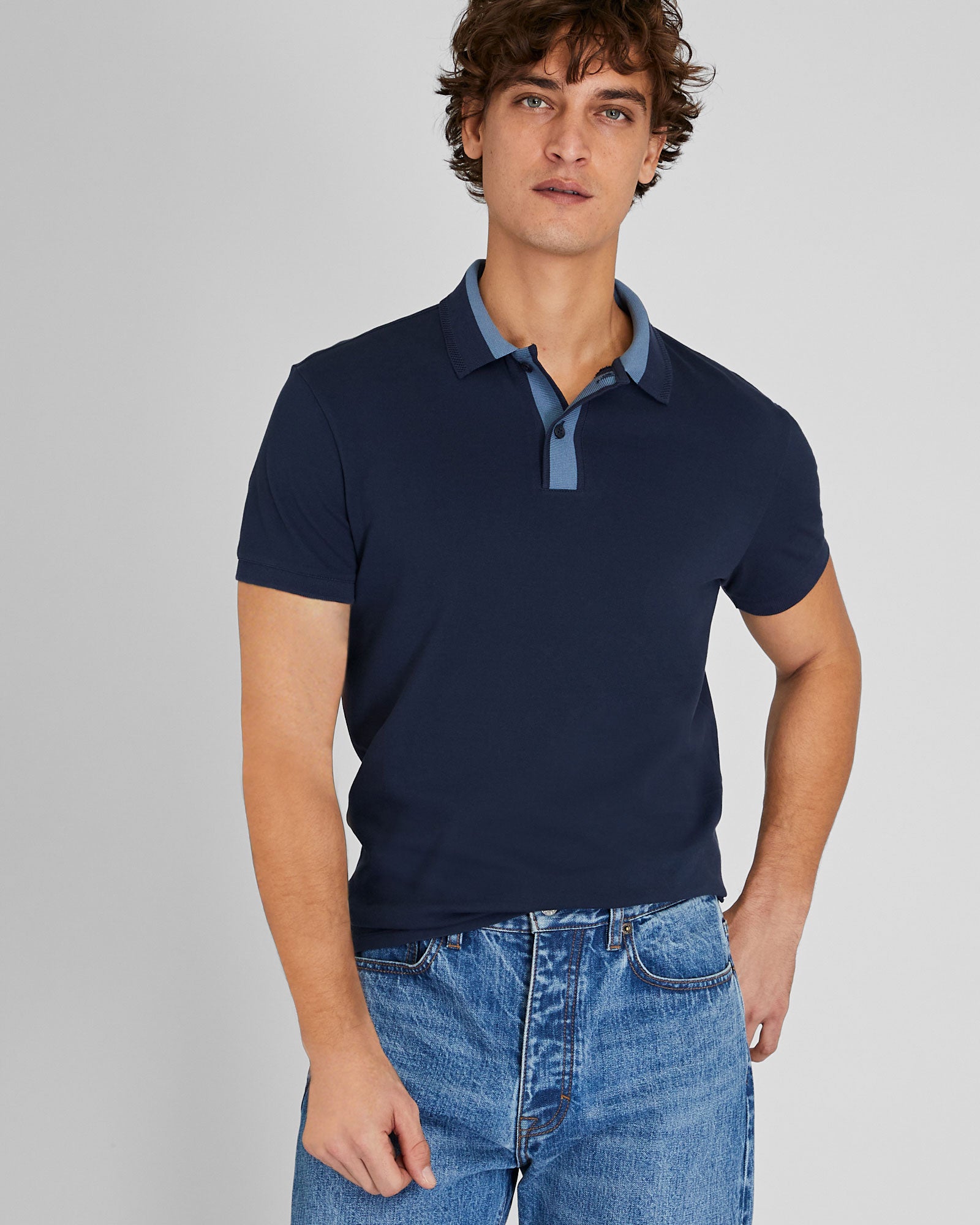 CLUB MONACO - Blocked Collar Polo - Navy